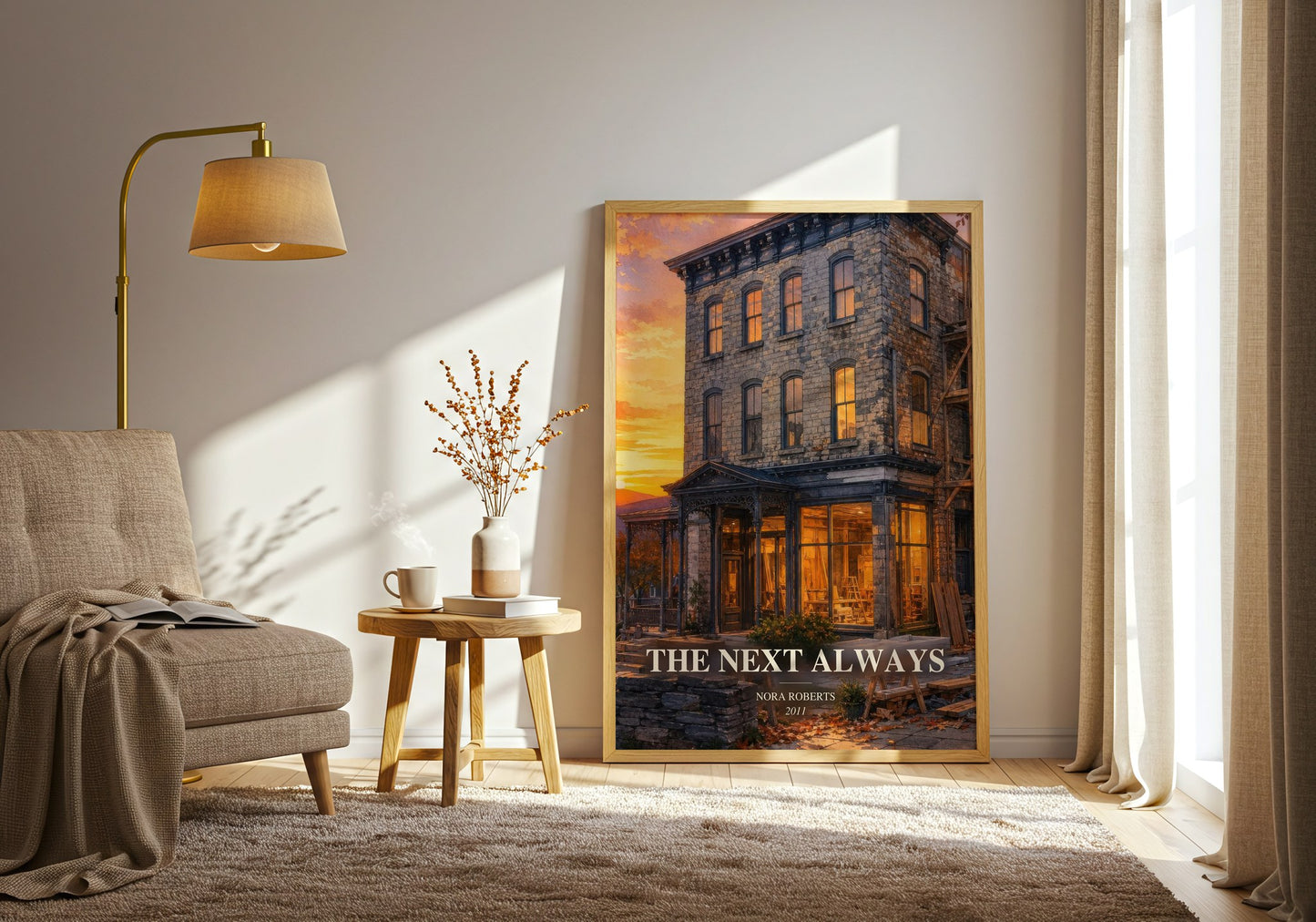 The Next Always watercolour print in frame leaning in hallway – romance wall art