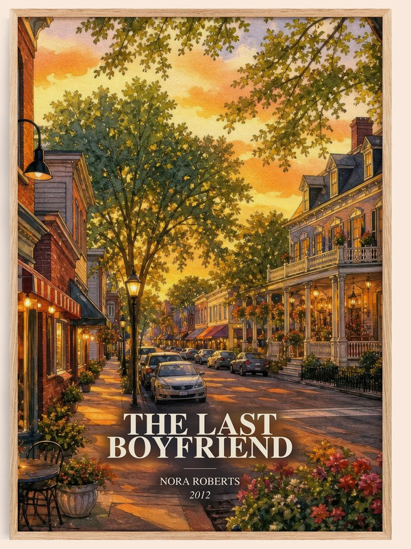 The Last Boyfriend watercolour book poster by Nora Roberts – framed literary art print