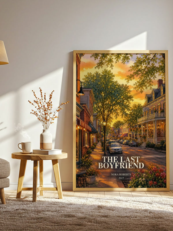 The Last Boyfriend watercolour print in frame leaning in hallway – romance wall art