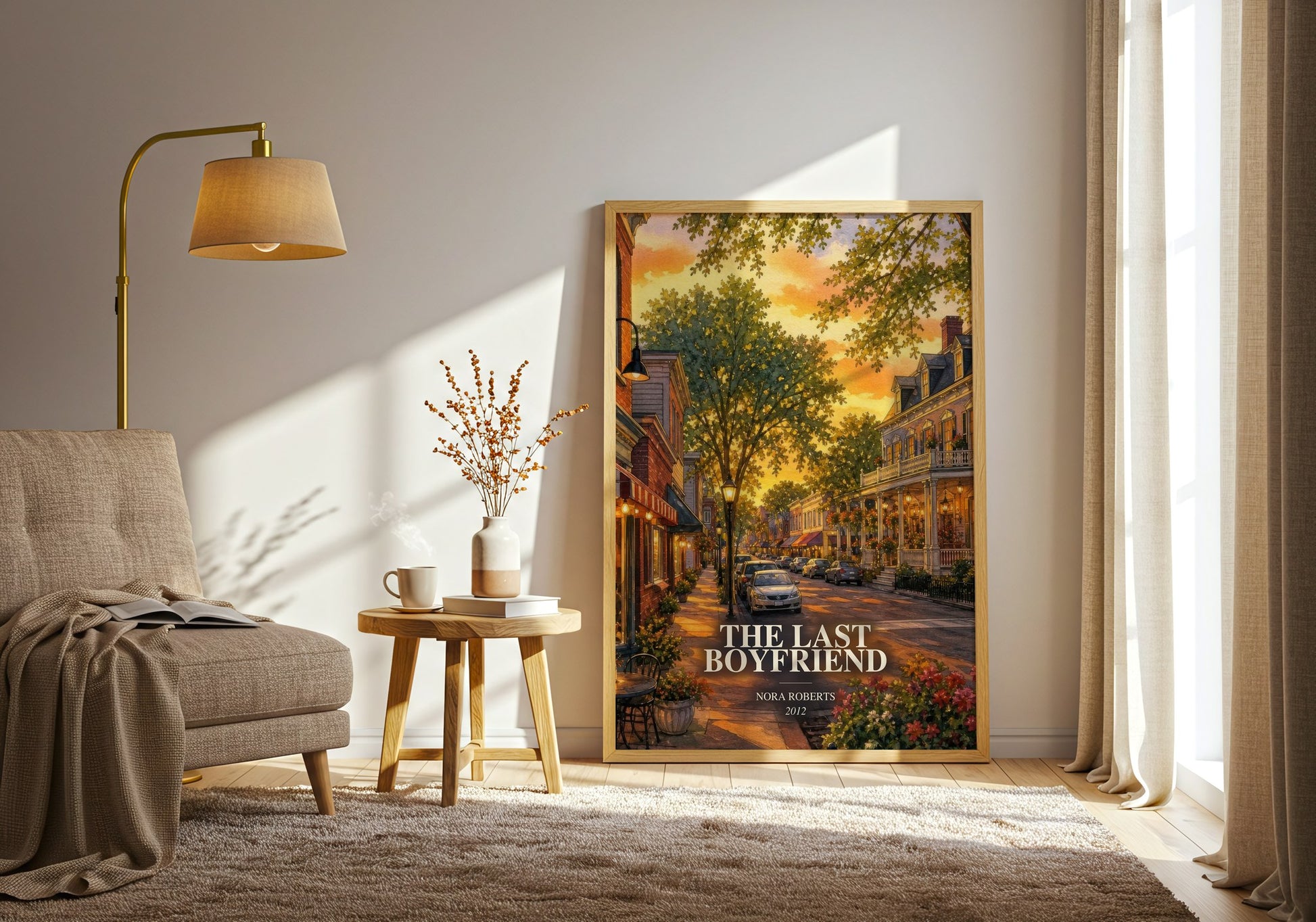 The Last Boyfriend watercolour print in frame leaning in hallway – romance wall art