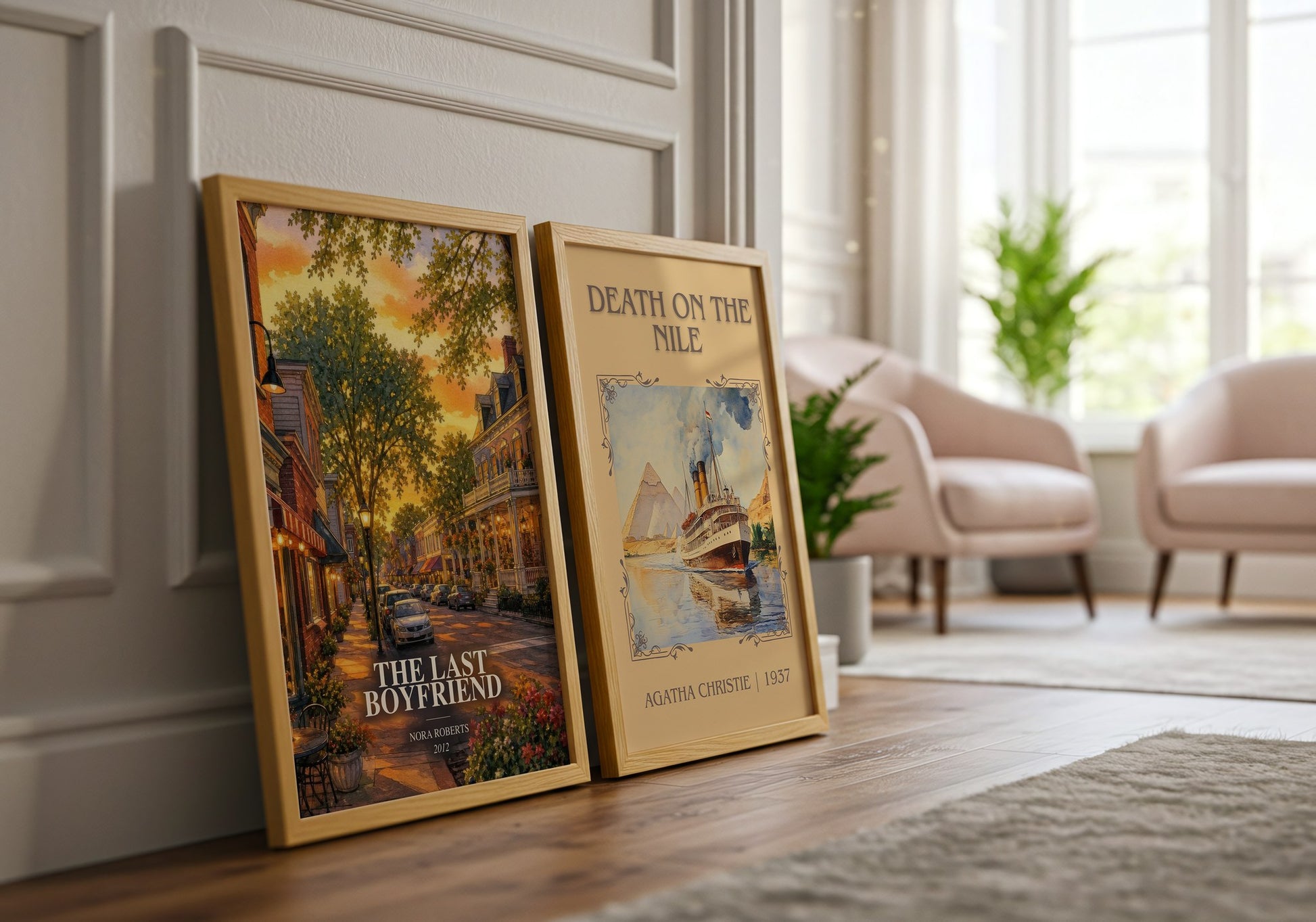 The Last Boyfriend watercolour print framed by window – literary home decor