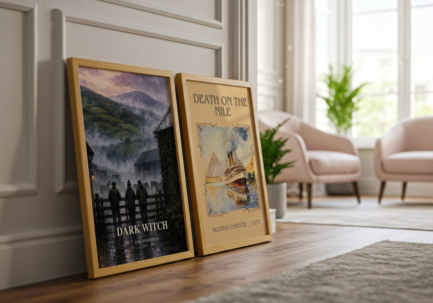 Dark Witch watercolour print framed by window – literary home decor