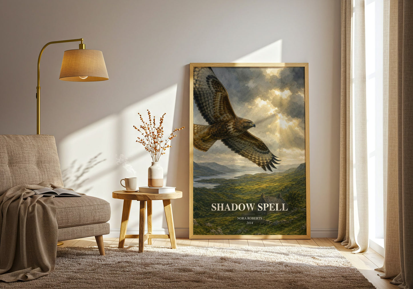 Shadow Spell watercolour print in frame leaning in hallway – romance wall art