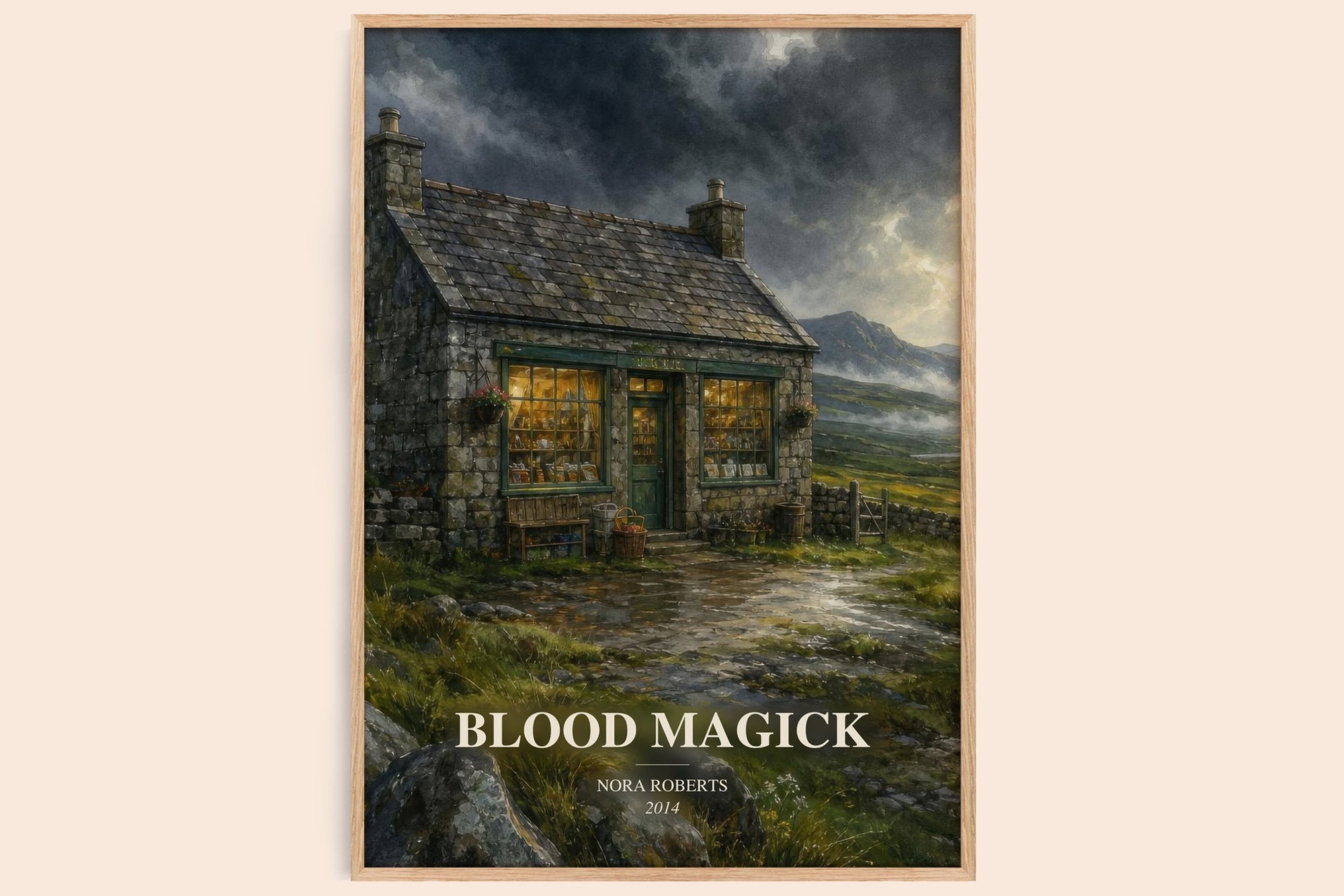 Blood Magick watercolour book poster by Nora Roberts – framed literary art print