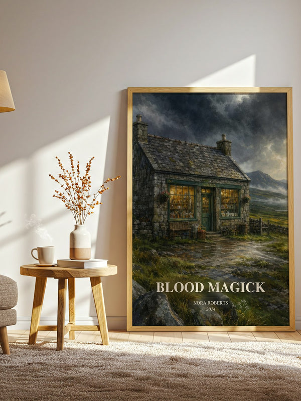 Blood Magick watercolour print in frame leaning in hallway – romance wall art