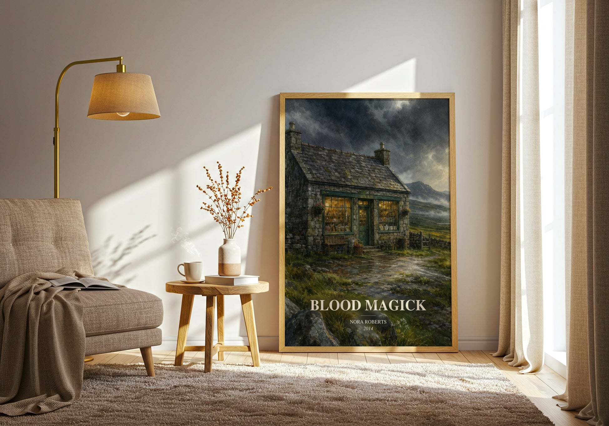 Blood Magick watercolour print in frame leaning in hallway – romance wall art