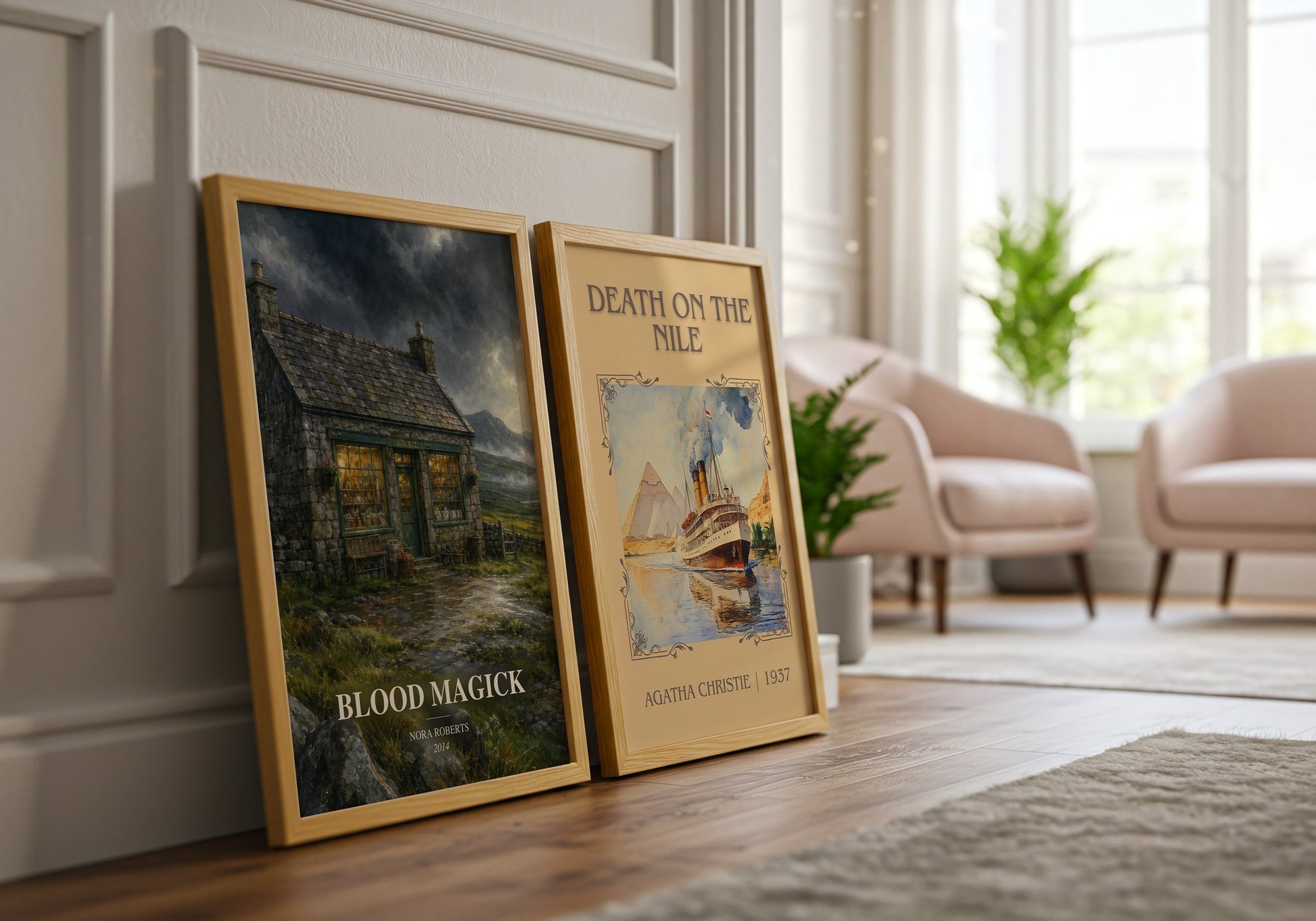 Blood Magick watercolour print framed by window – literary home decor