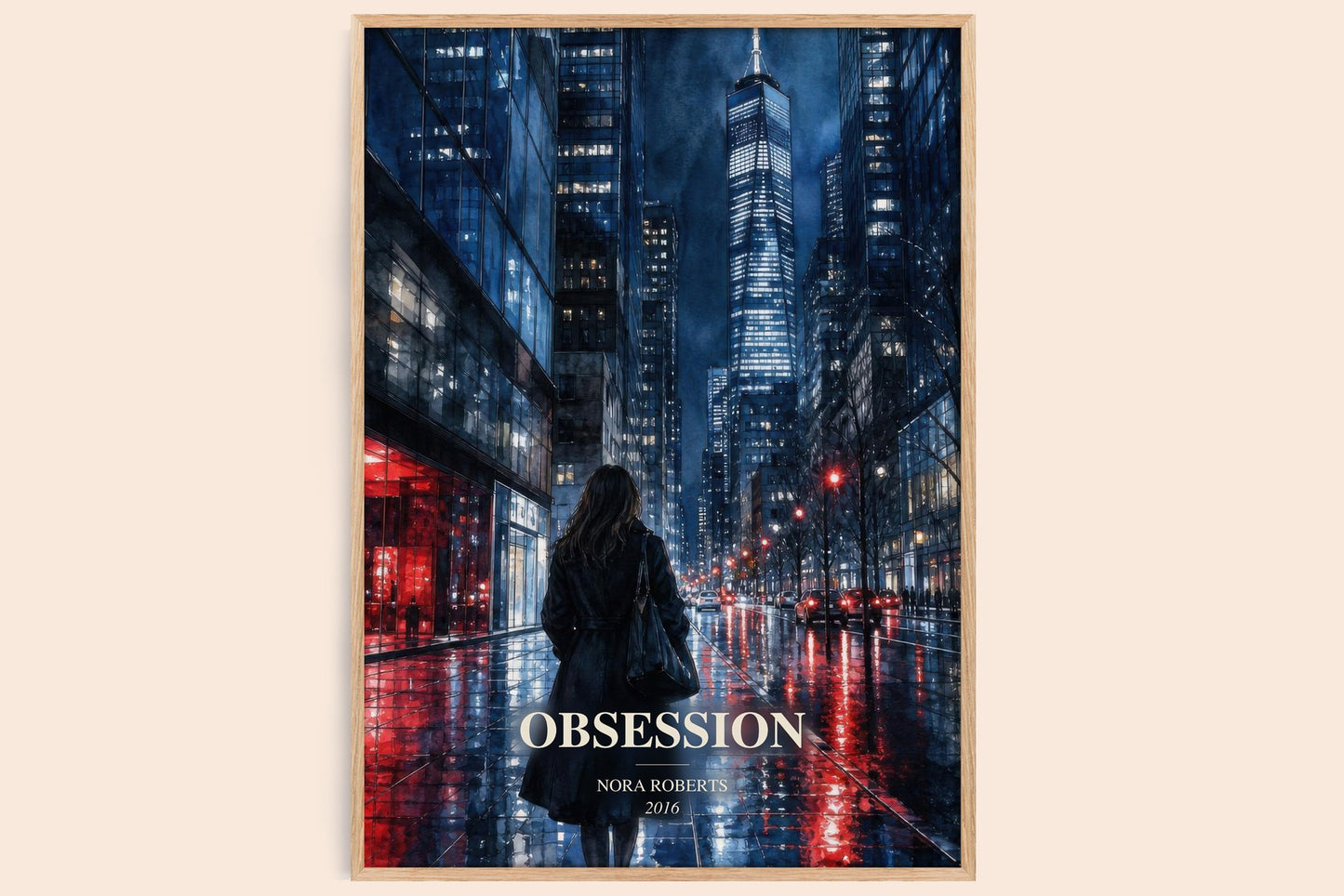Obsession watercolour book poster by Nora Roberts – framed literary art print