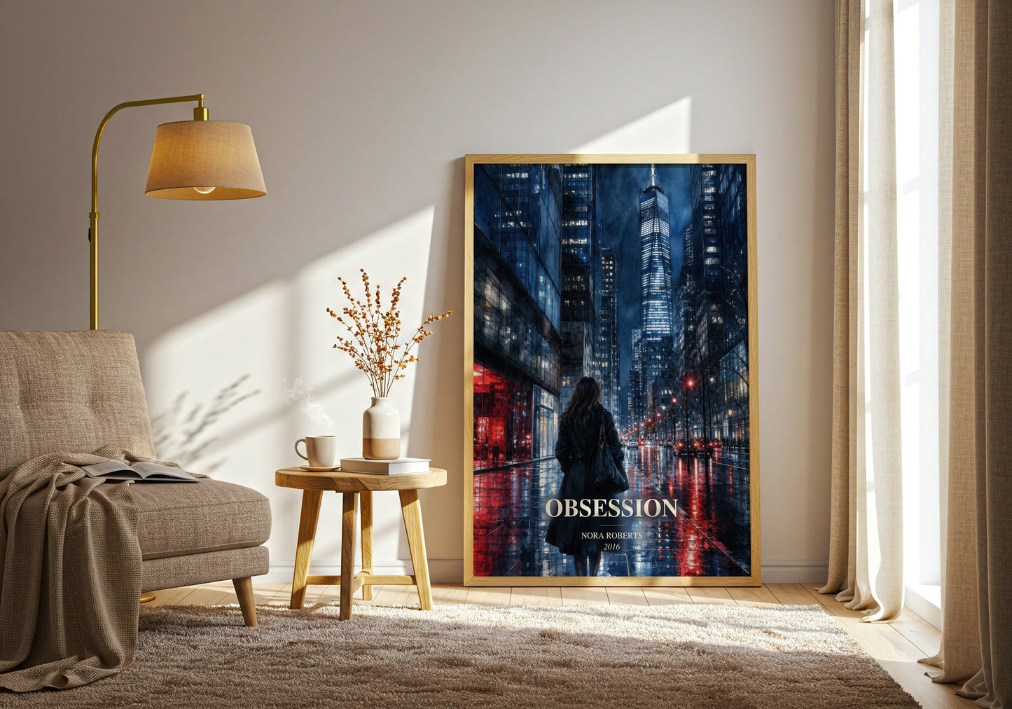 Obsession watercolour print in frame leaning in hallway – romance wall art
