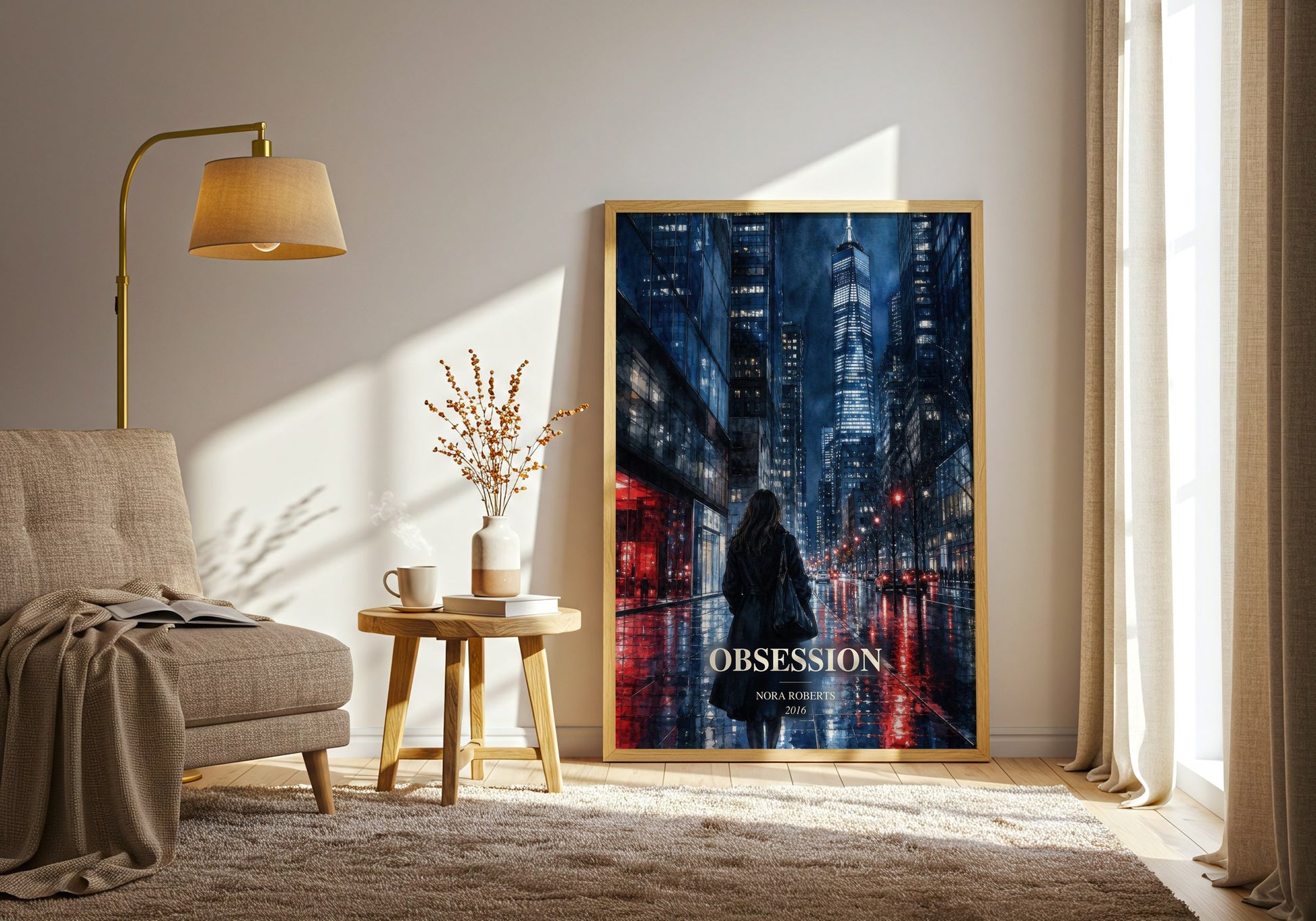 Obsession watercolour print in frame leaning in hallway – romance wall art