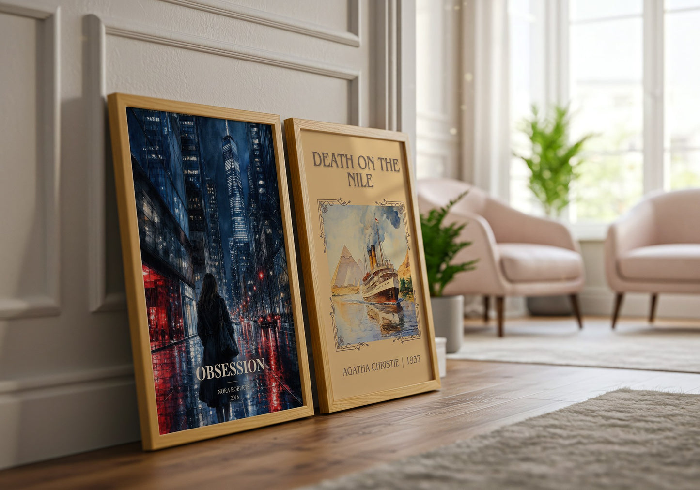 Obsession watercolour print framed by window – literary home decor