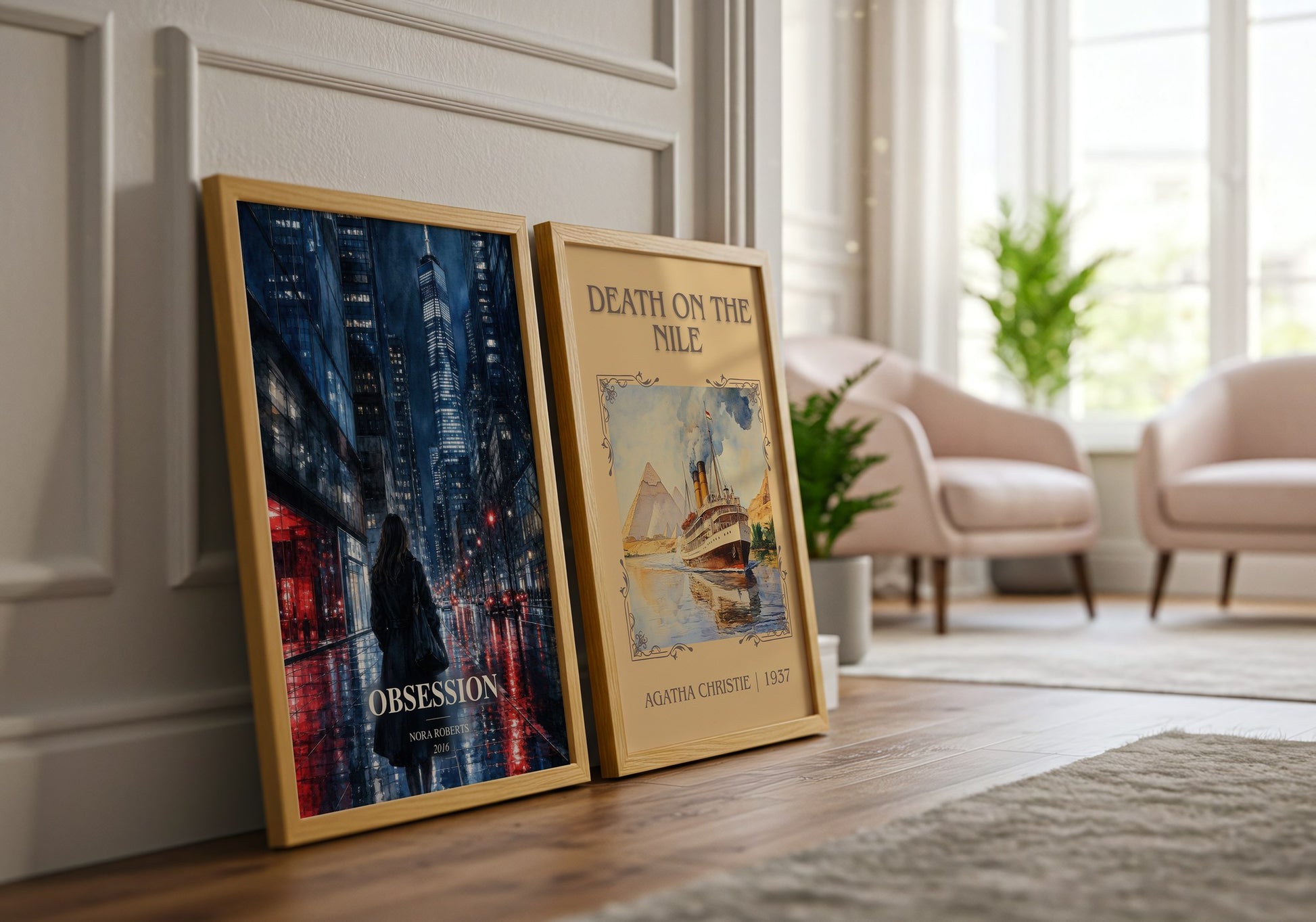 Obsession watercolour print framed by window – literary home decor