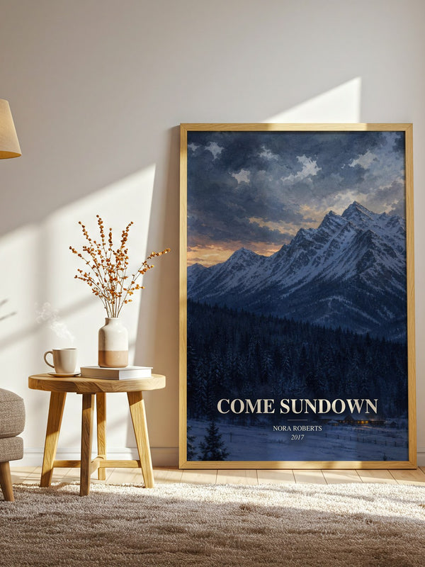 Come Sundown watercolour print in frame leaning in hallway – romance wall art