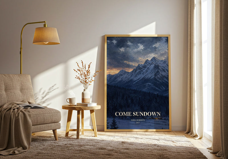 Come Sundown watercolour print in frame leaning in hallway – romance wall art