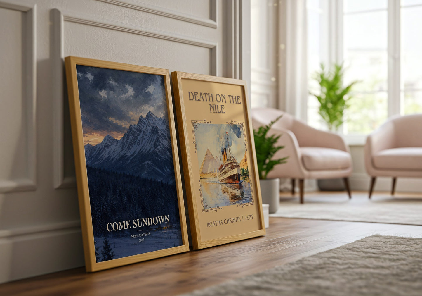 Come Sundown watercolour print framed by window – literary home decor