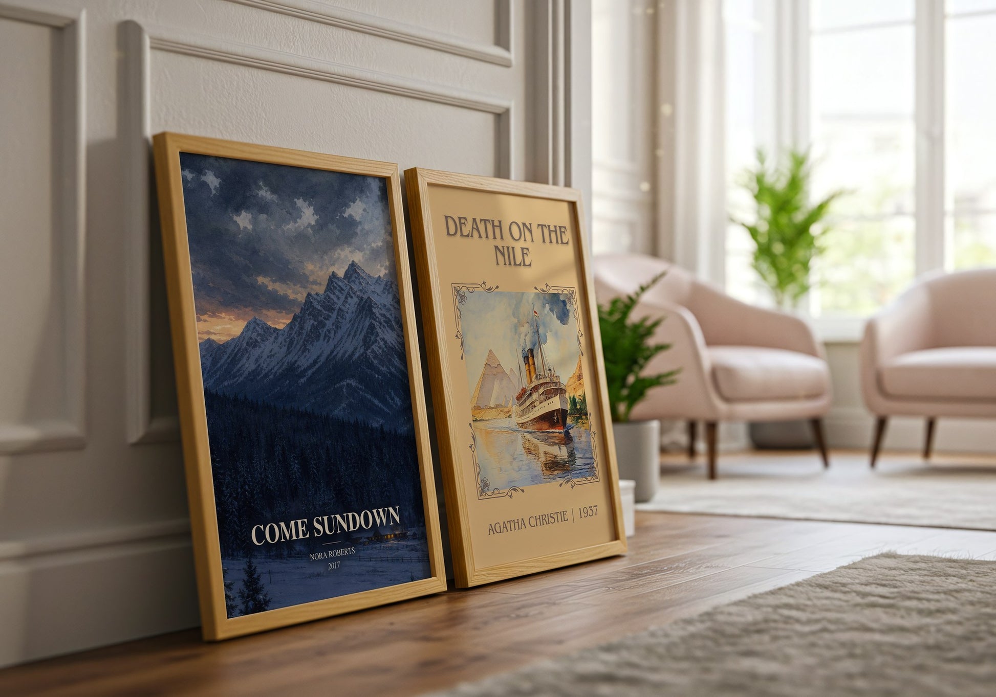 Come Sundown watercolour print framed by window – literary home decor