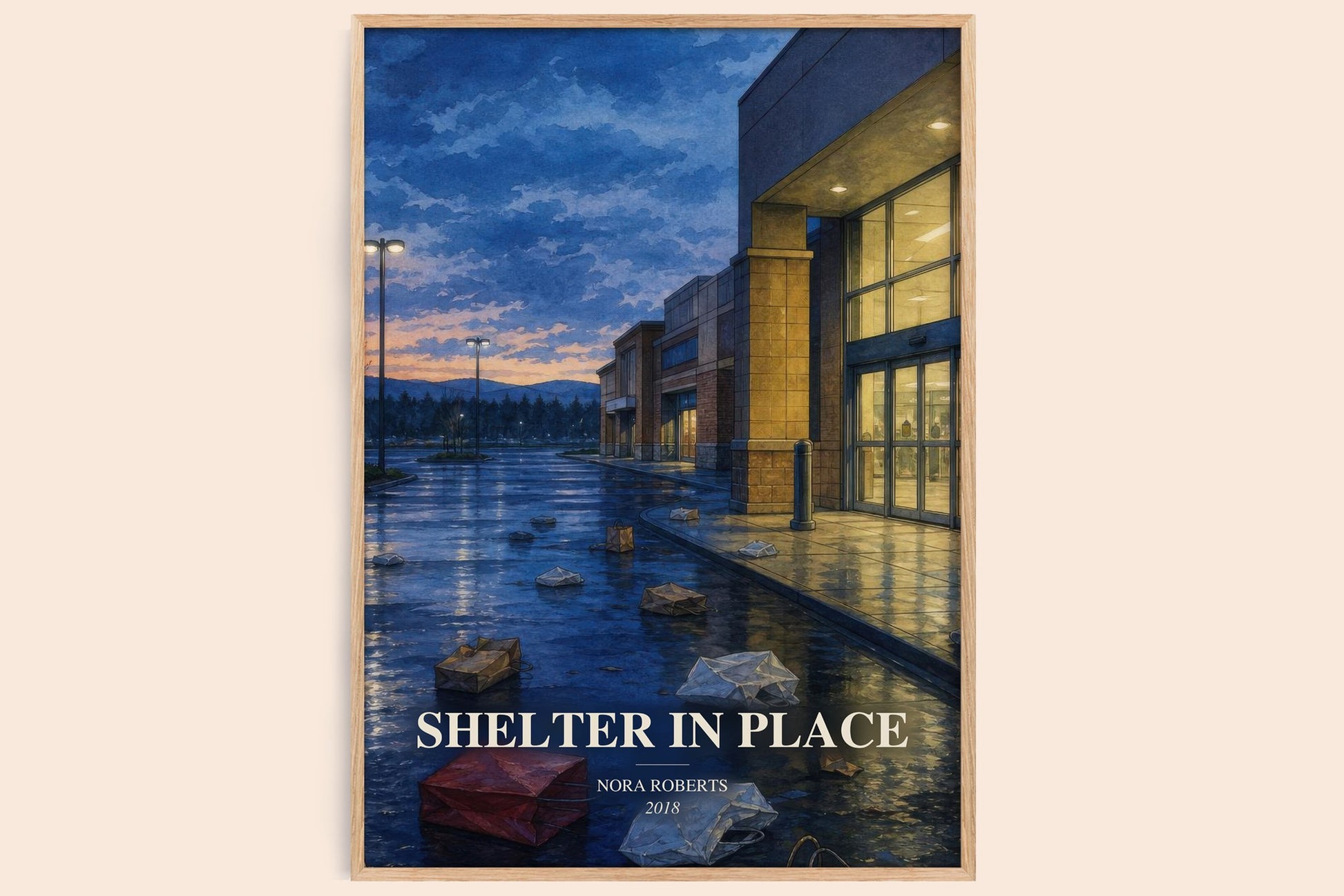 Shelter In Place watercolour book poster by Nora Roberts – framed literary art print
