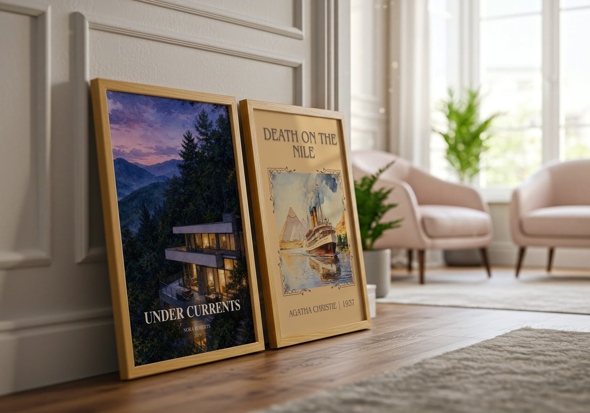 Under Currents watercolour print framed by window – literary home decor