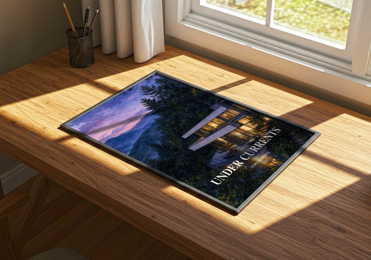Under Currents watercolour book poster framed on wall – contemporary fiction wall art