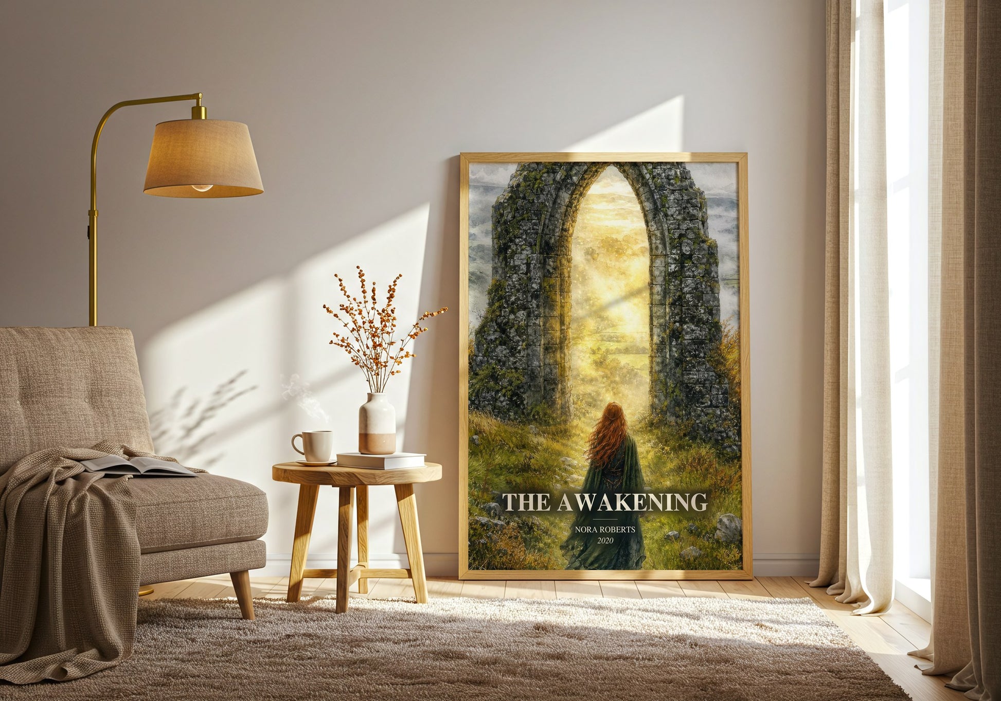 The Awakening watercolour print in frame leaning in hallway – fantasy wall art
