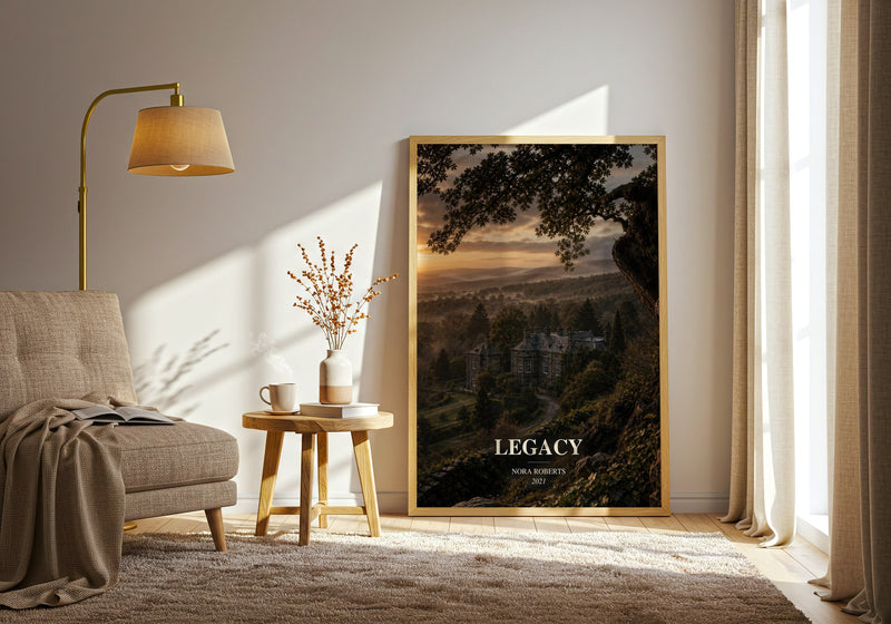 Legacy watercolour print in frame leaning in hallway – contemporary fiction wall art