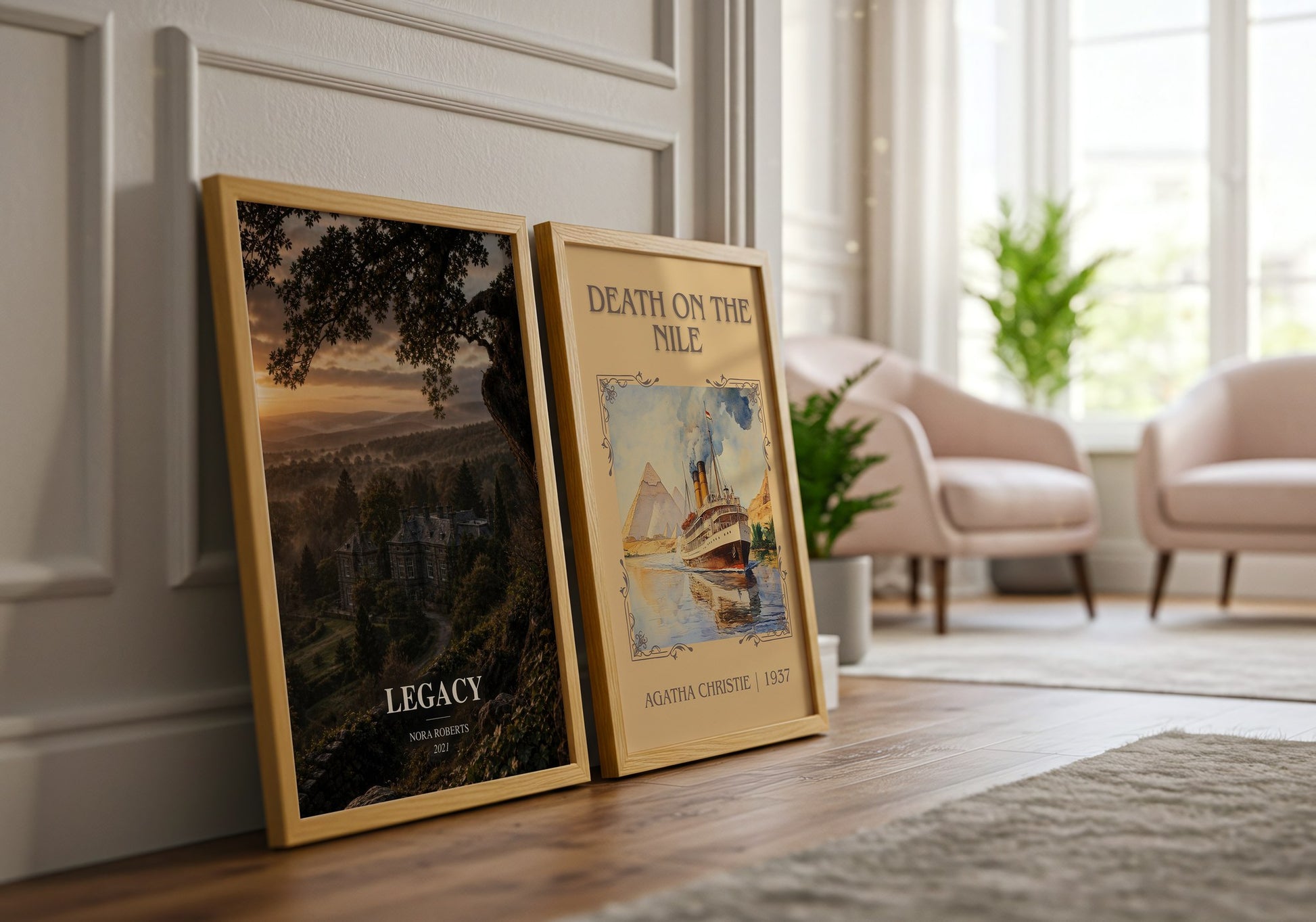 Legacy watercolour print framed by window – literary home decor