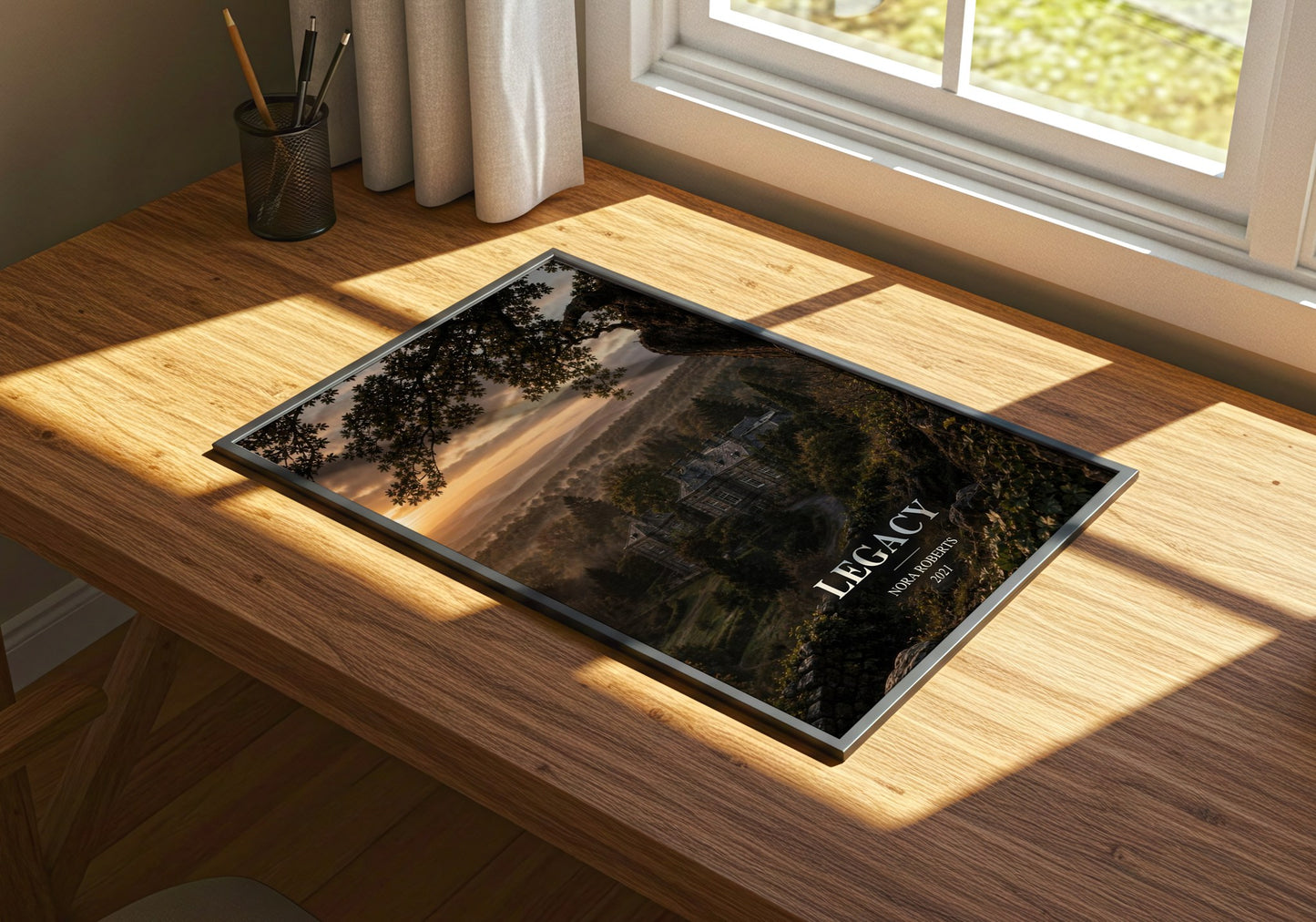 Legacy watercolour book poster framed on wall – contemporary fiction wall art