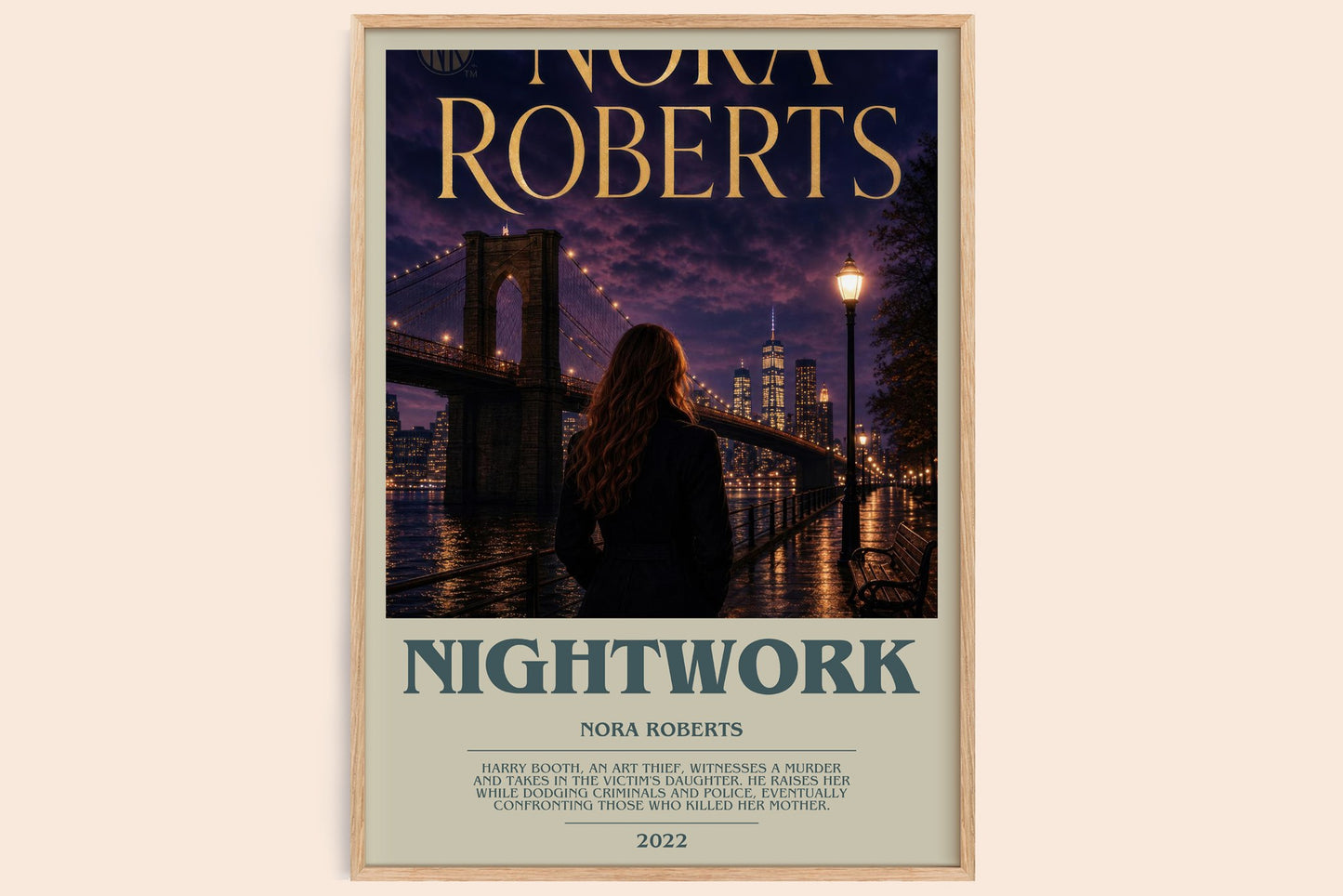 Nightwork bookish book poster by Nora Roberts – framed literary art print