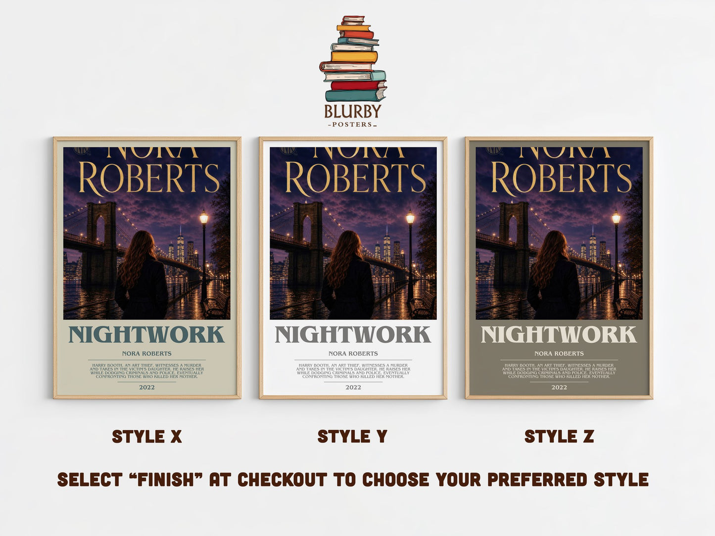 Nightwork bookish print in frame leaning in hallway – mystery wall art