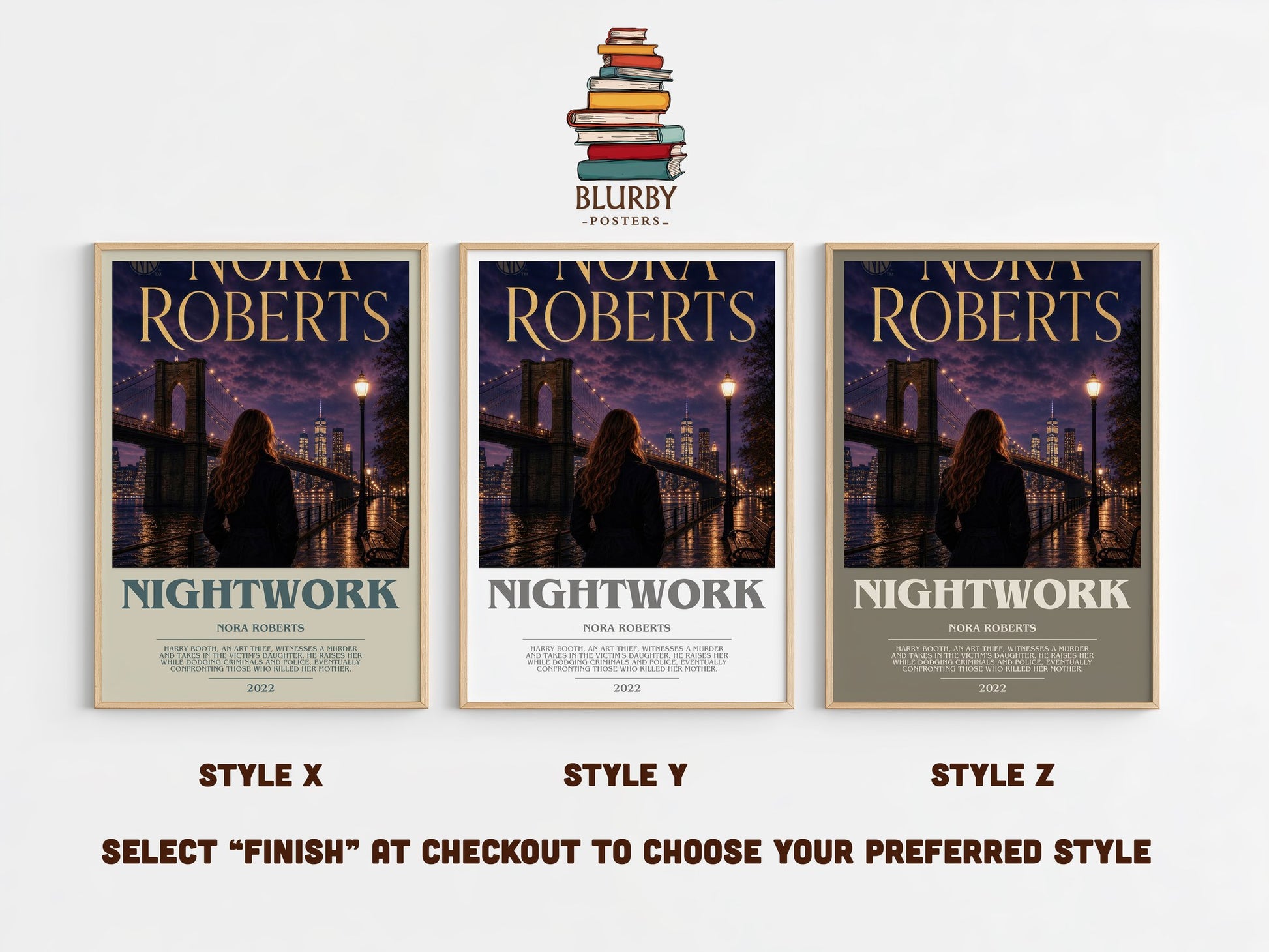 Nightwork bookish print in frame leaning in hallway – mystery wall art