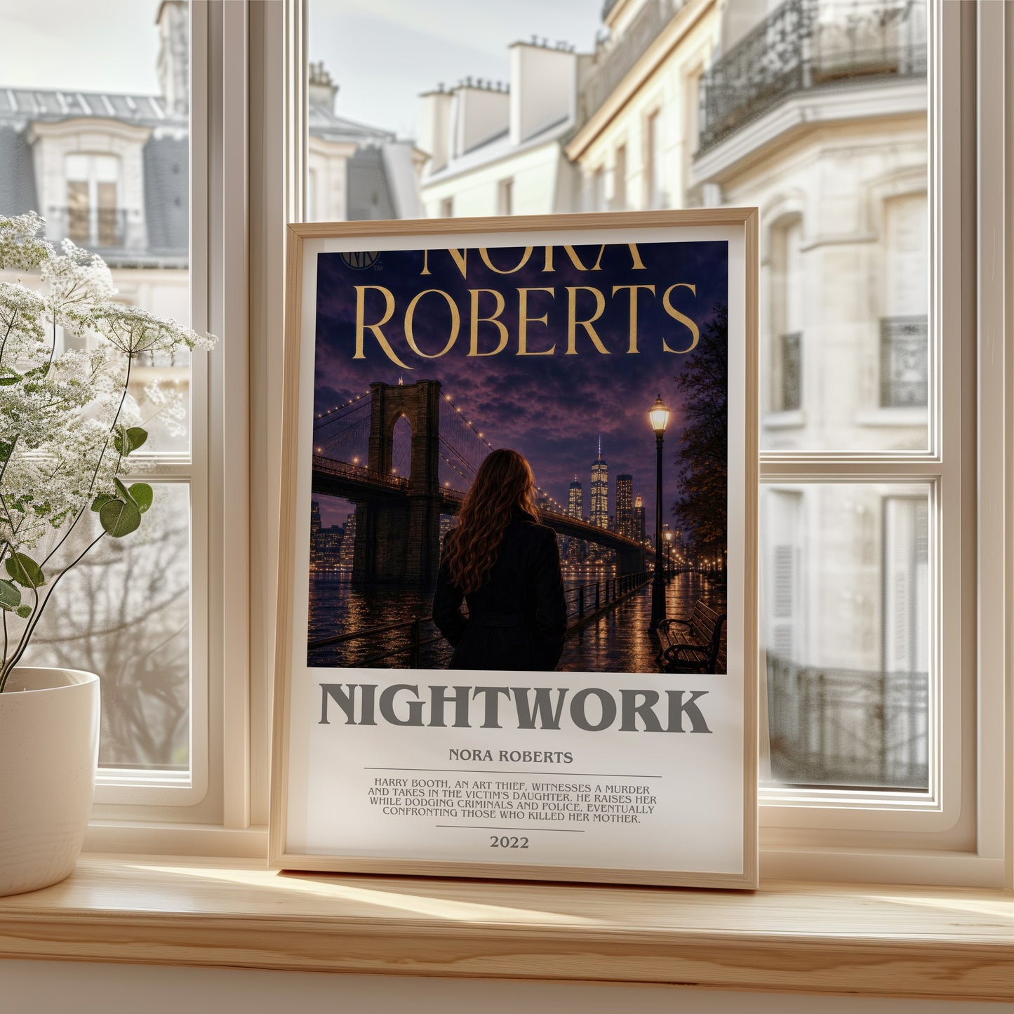 Nightwork bookish poster colour and style options – Nora Roberts book art