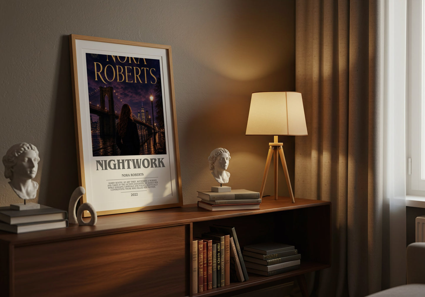 Nightwork bookish book poster framed on wall – mystery wall art