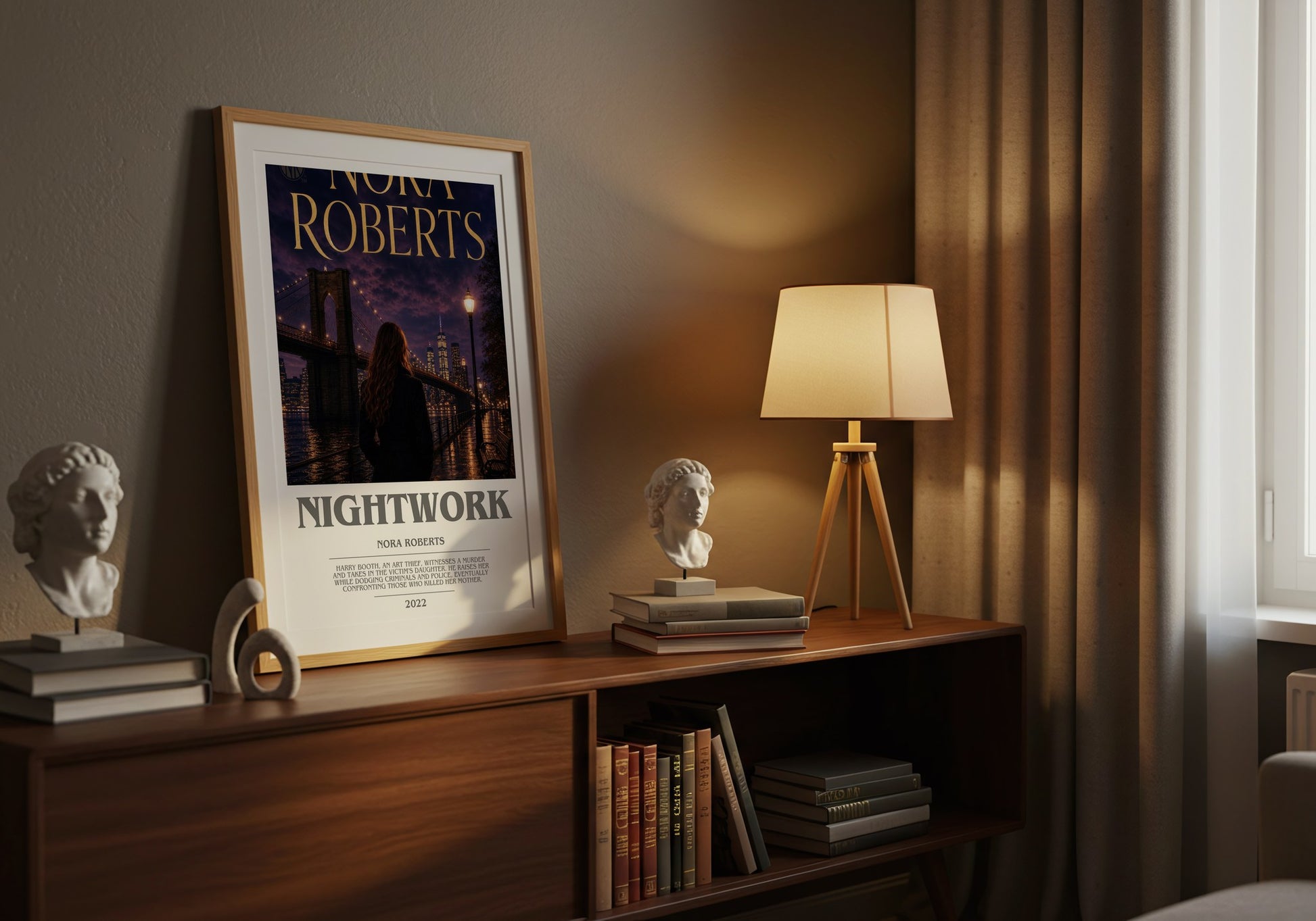 Nightwork bookish book poster framed on wall – mystery wall art