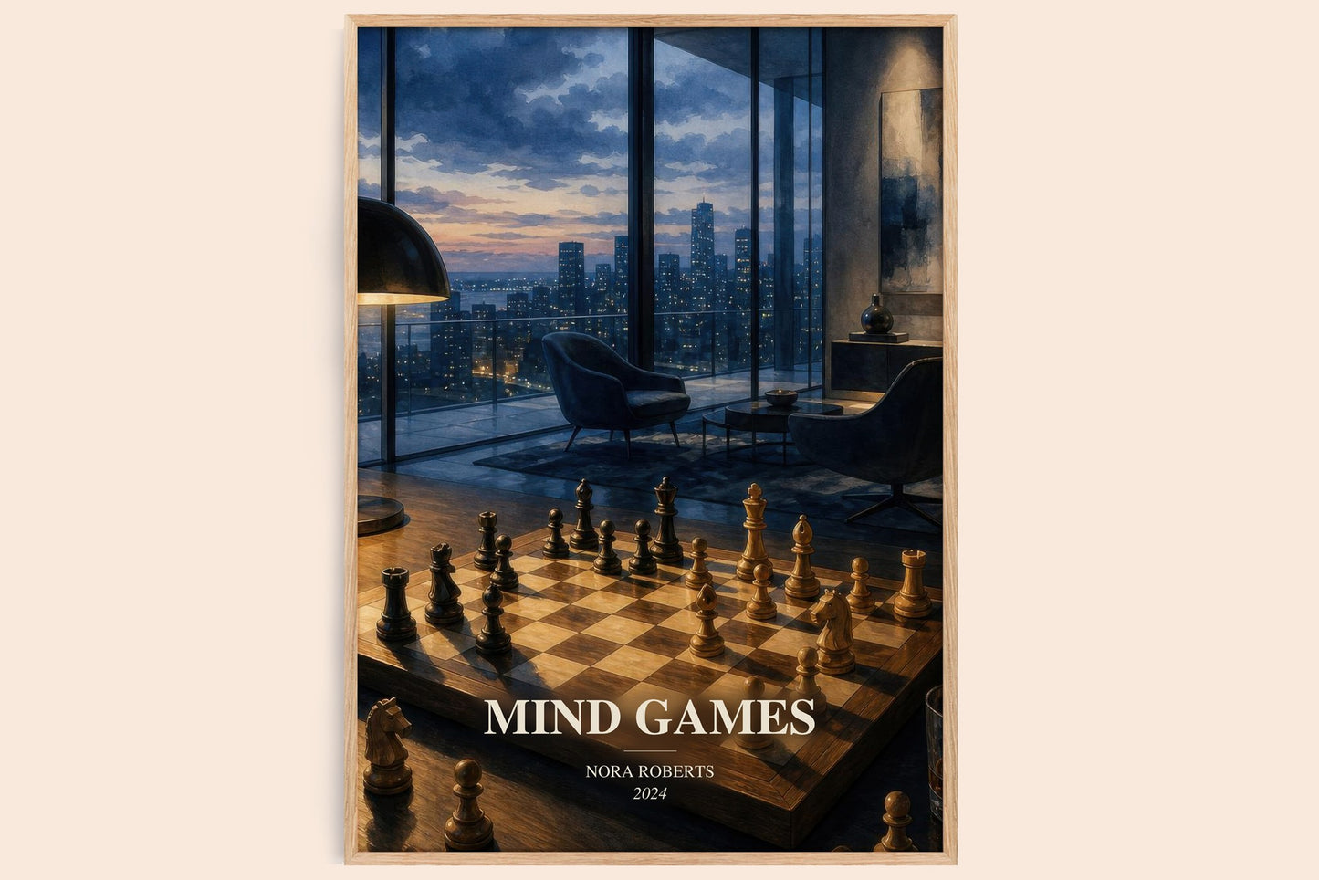 Mind Games watercolour book poster by Nora Roberts – framed literary art print