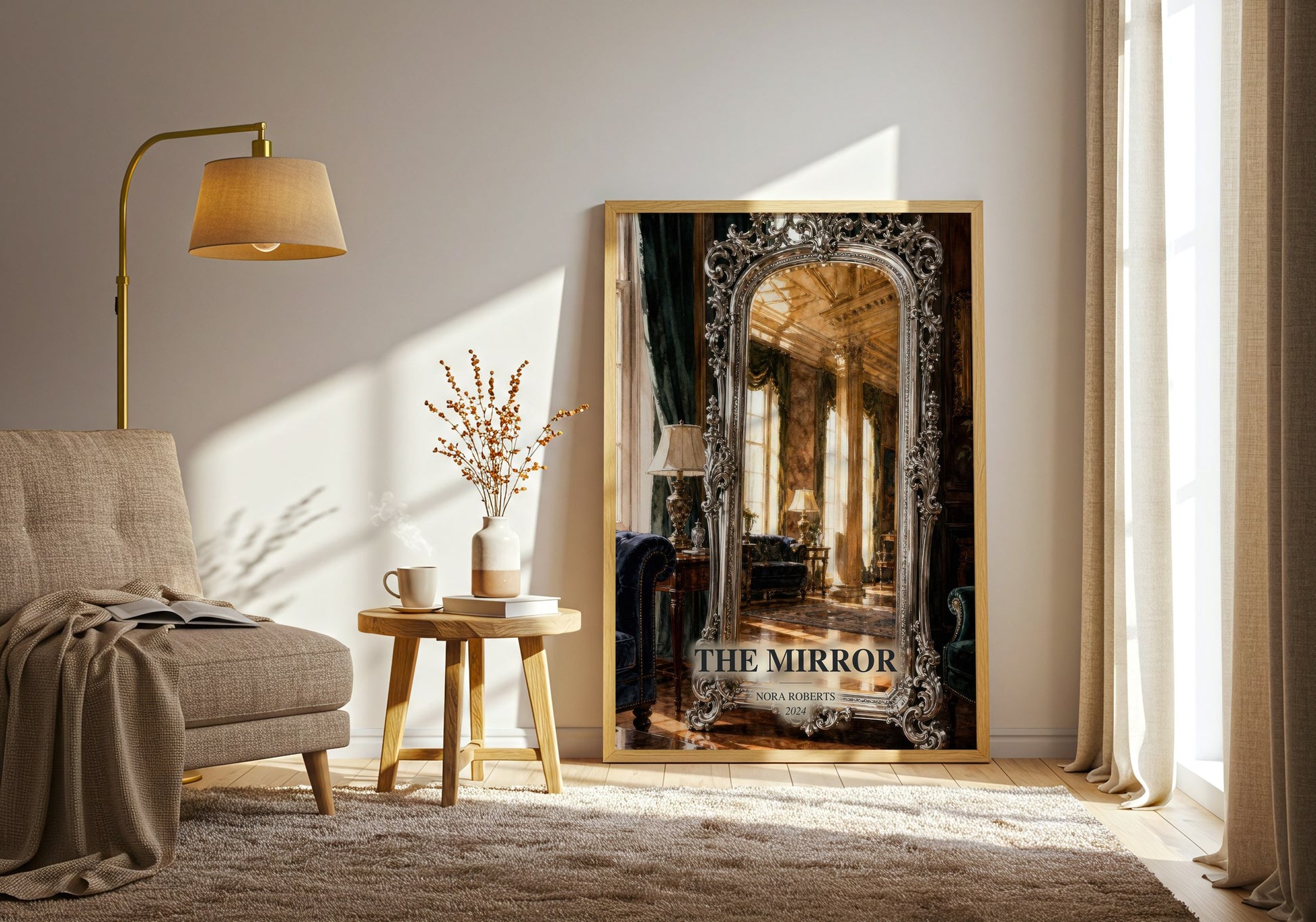 The Mirror watercolour print in frame leaning in hallway – romance wall art