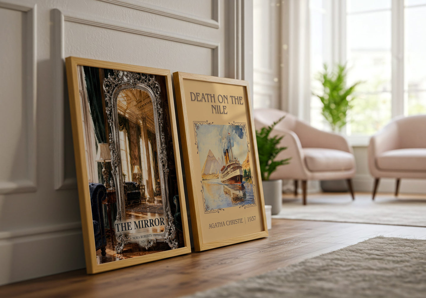The Mirror watercolour print framed by window – literary home decor