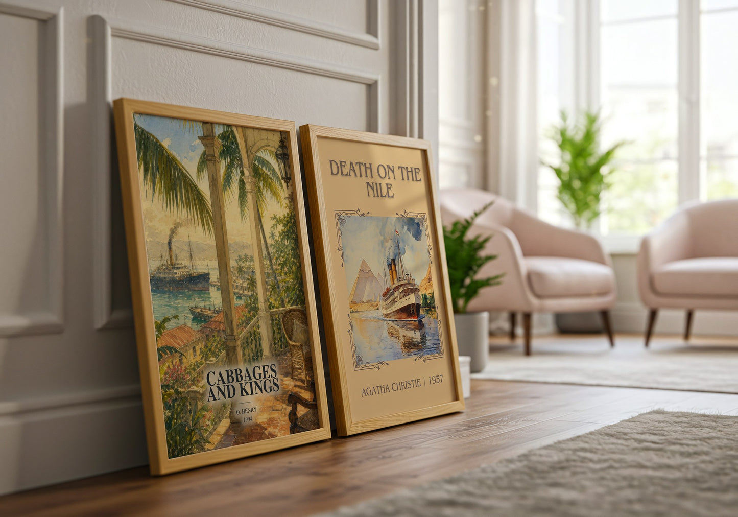 Cabbages And Kings watercolour print framed by window – literary home decor