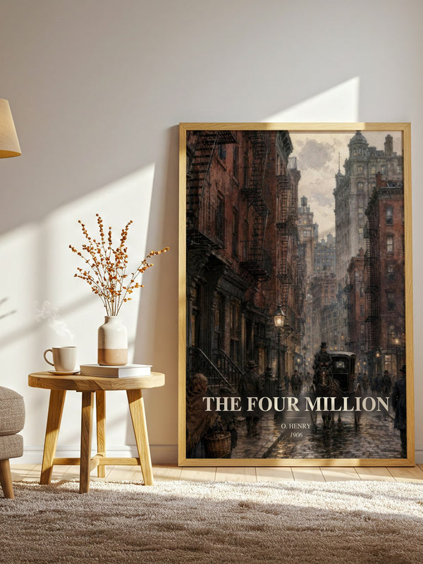 The Four Million watercolour print in frame leaning in hallway – classic literature wall art