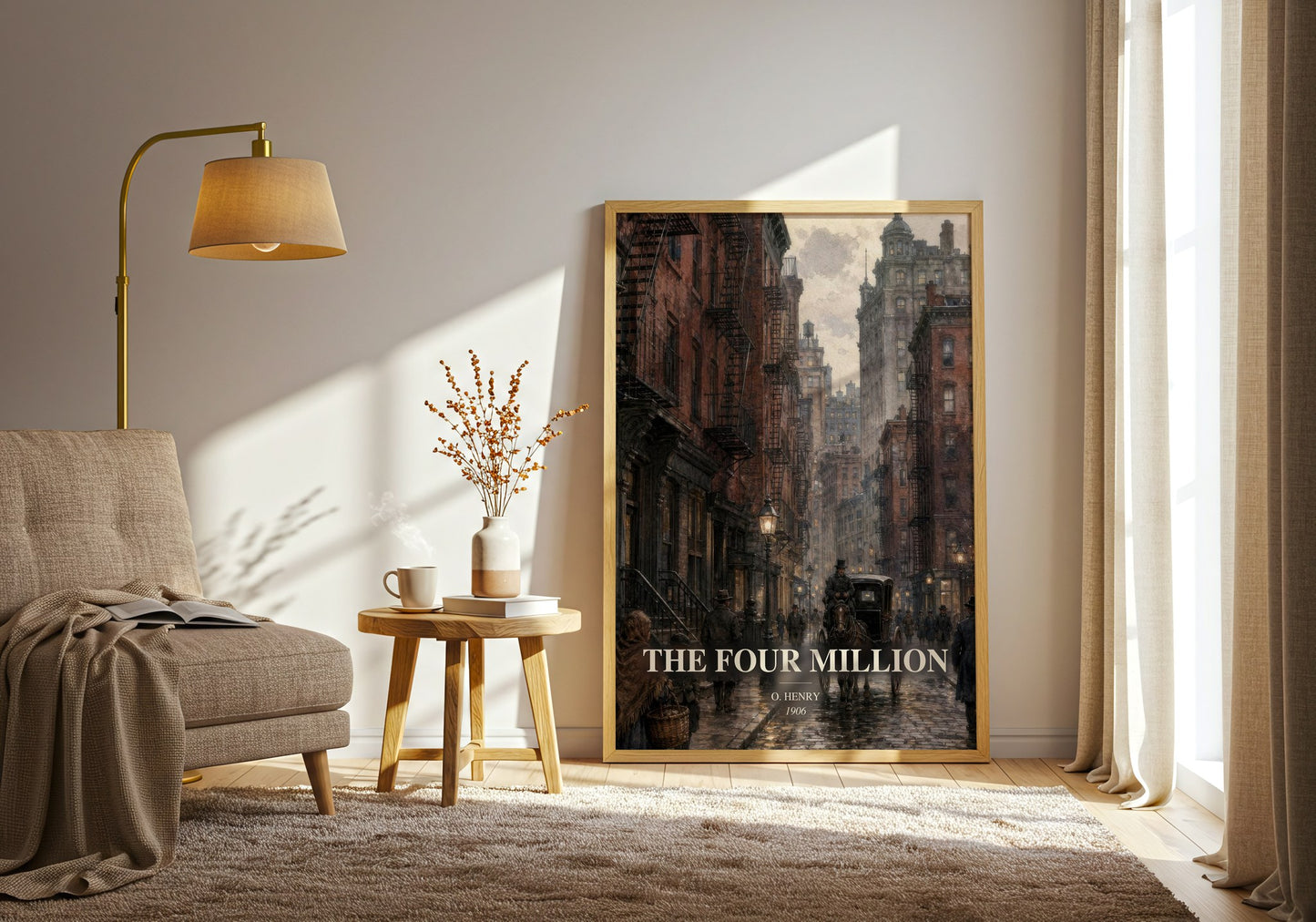 The Four Million watercolour print in frame leaning in hallway – classic literature wall art