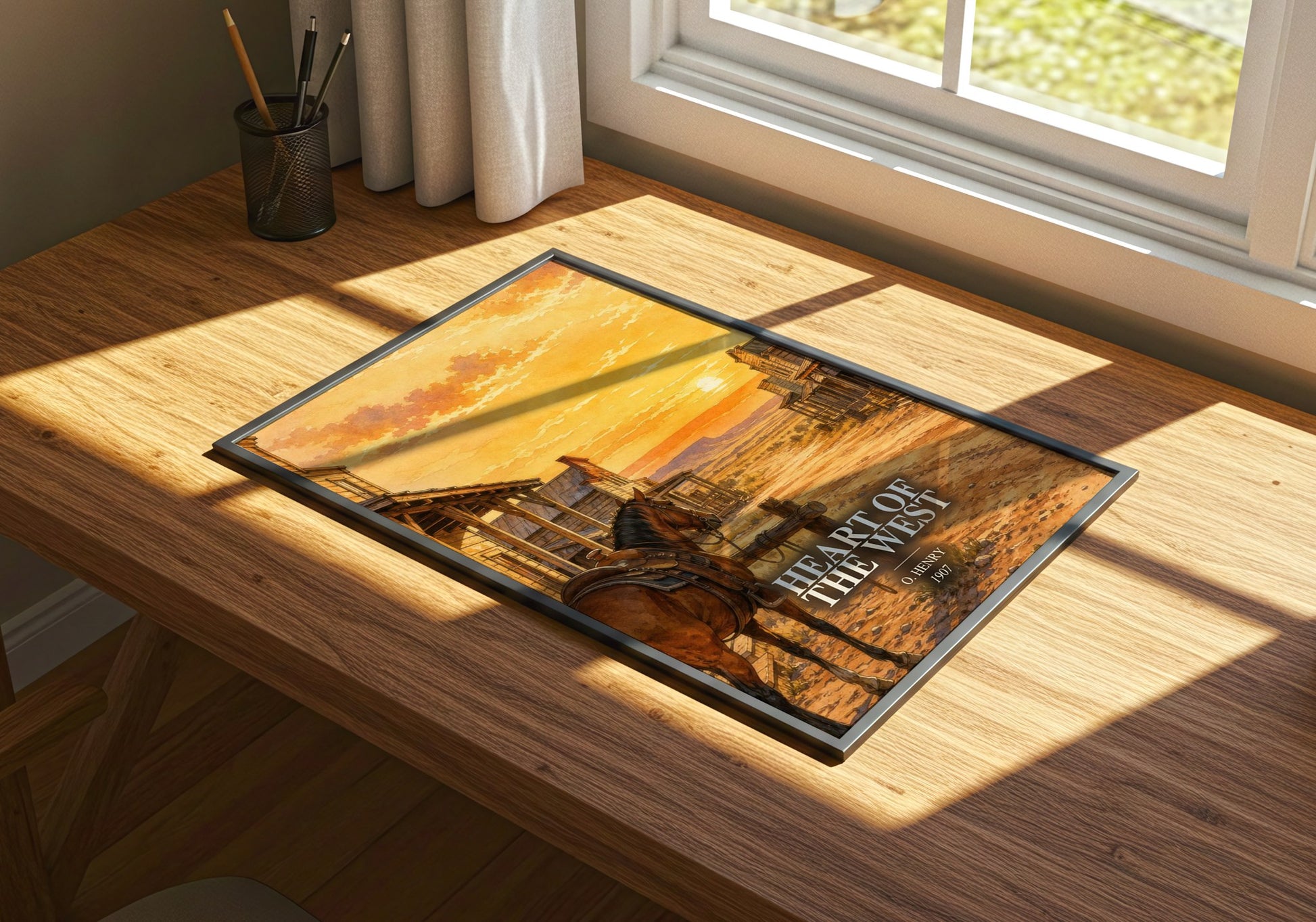 Heart Of The West watercolour book poster framed on wall – classic literature wall art