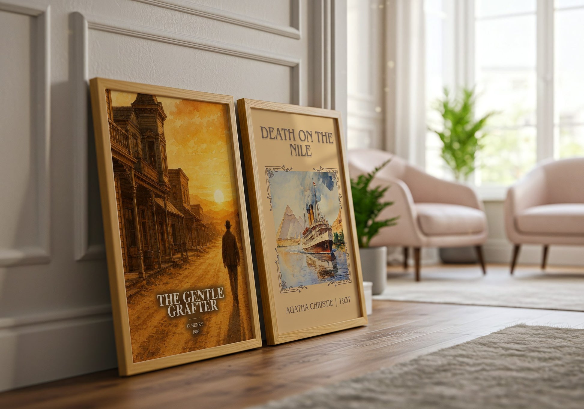 The Gentle Grafter watercolour print framed by window – literary home decor