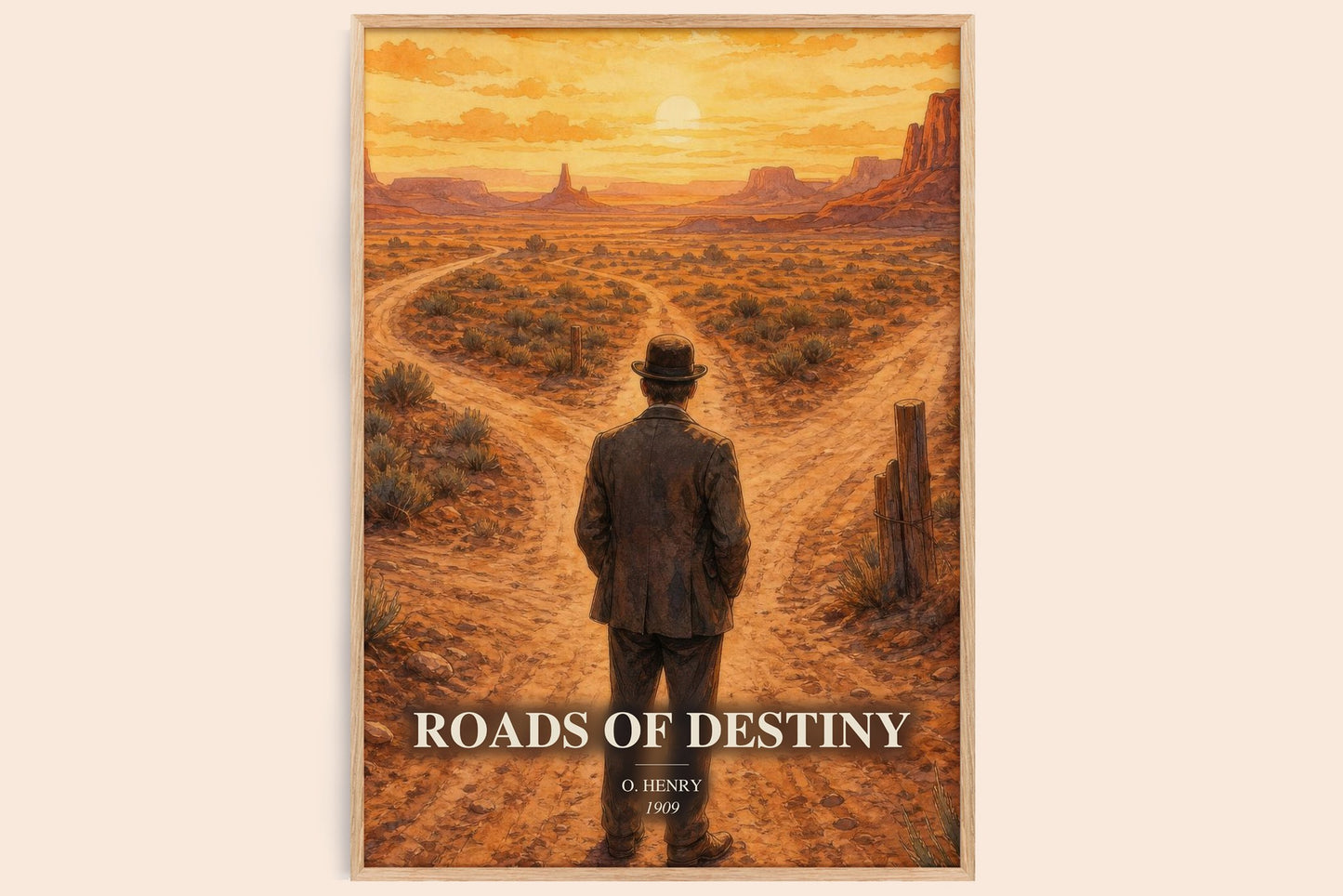 Roads Of Destiny watercolour book poster by O. Henry – framed literary art print