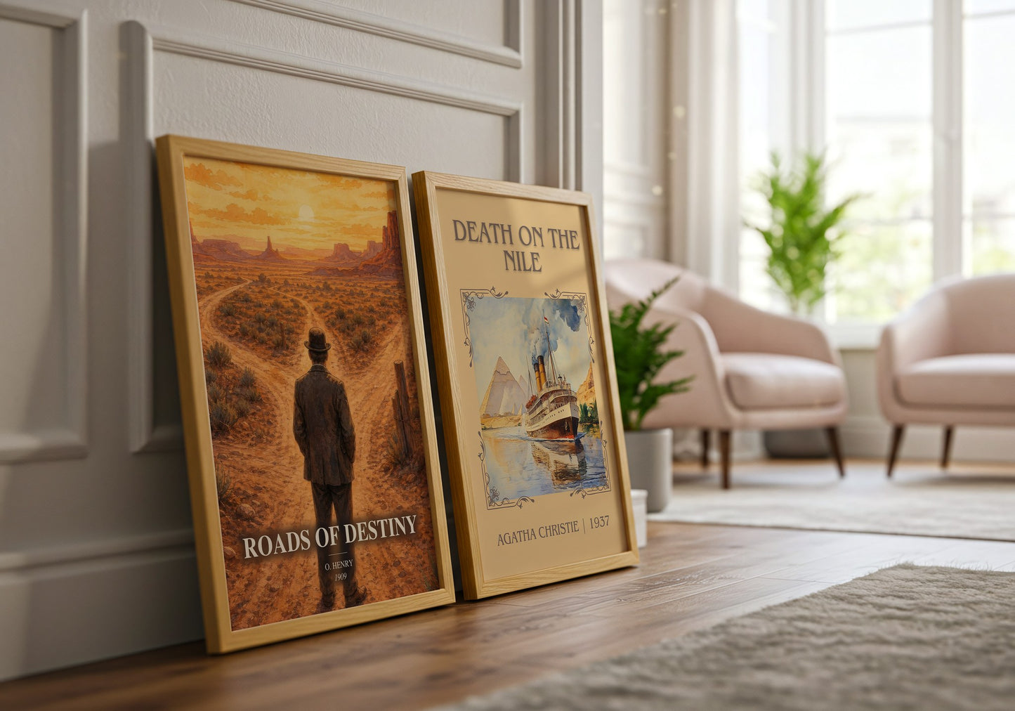 Roads Of Destiny watercolour print framed by window – literary home decor