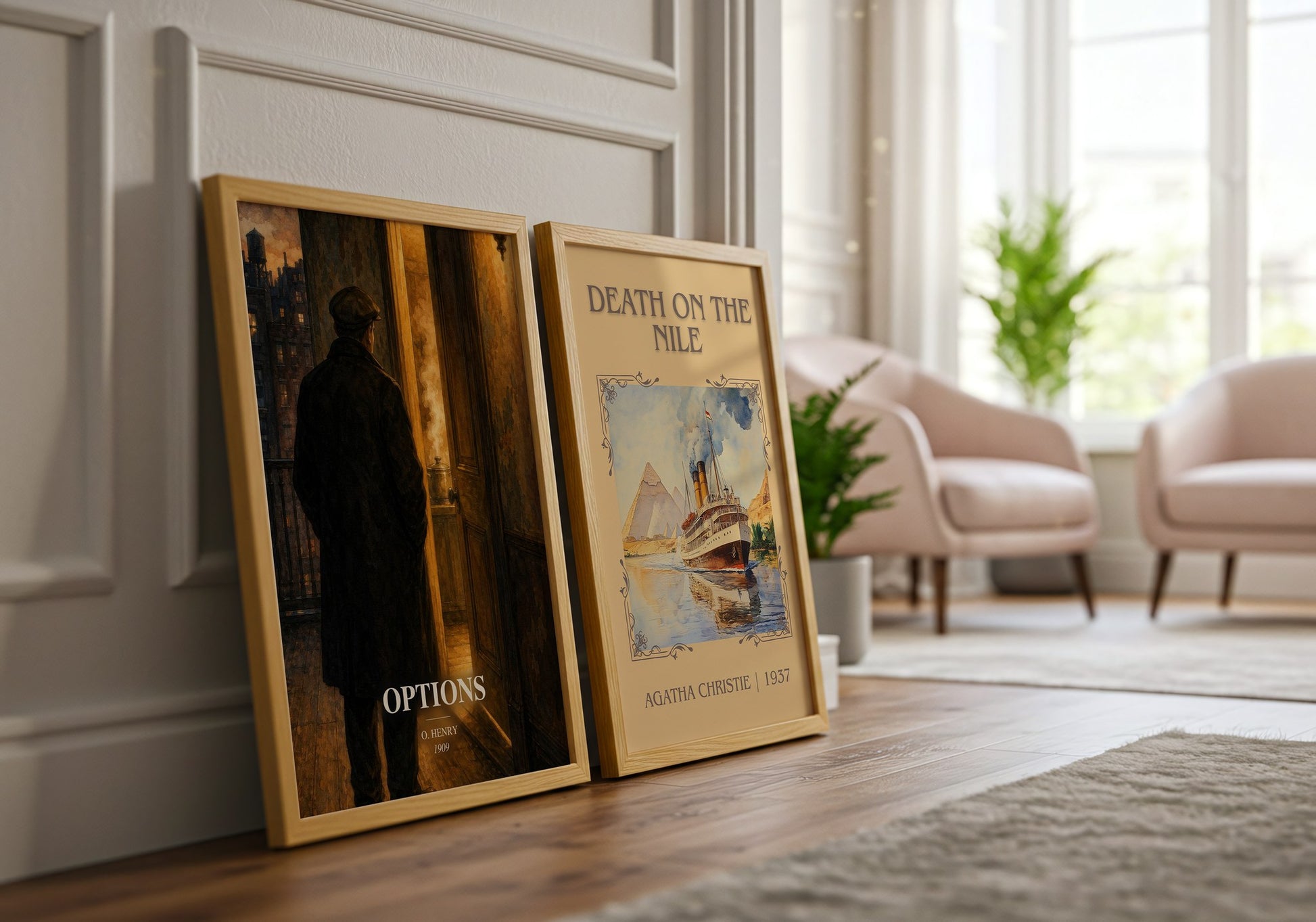 Options watercolour print framed by window – literary home decor