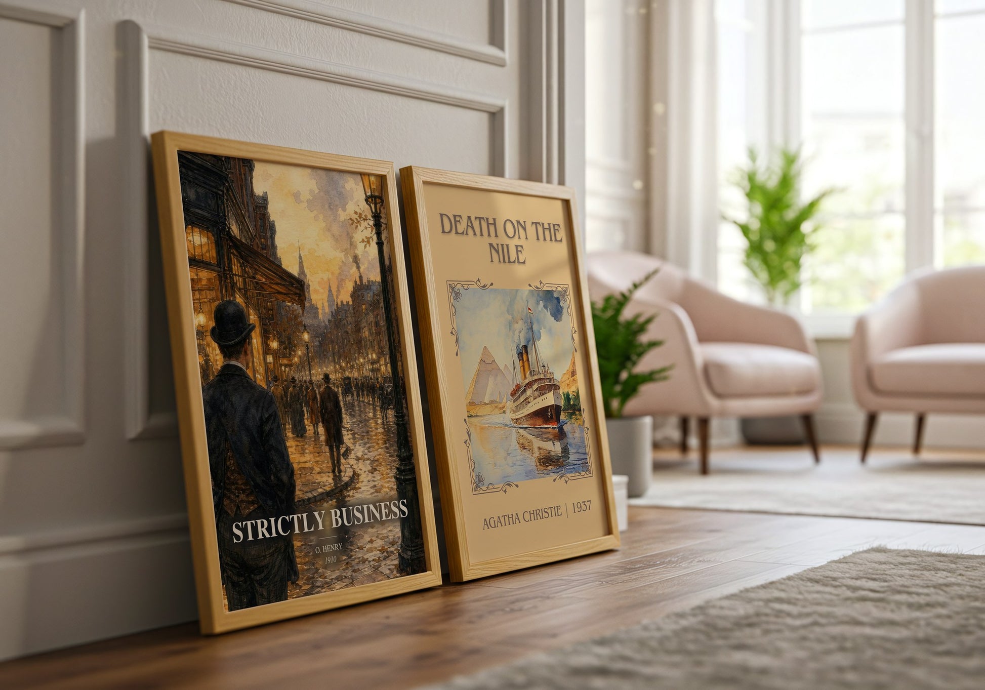 Strictly Business watercolour print framed by window – literary home decor