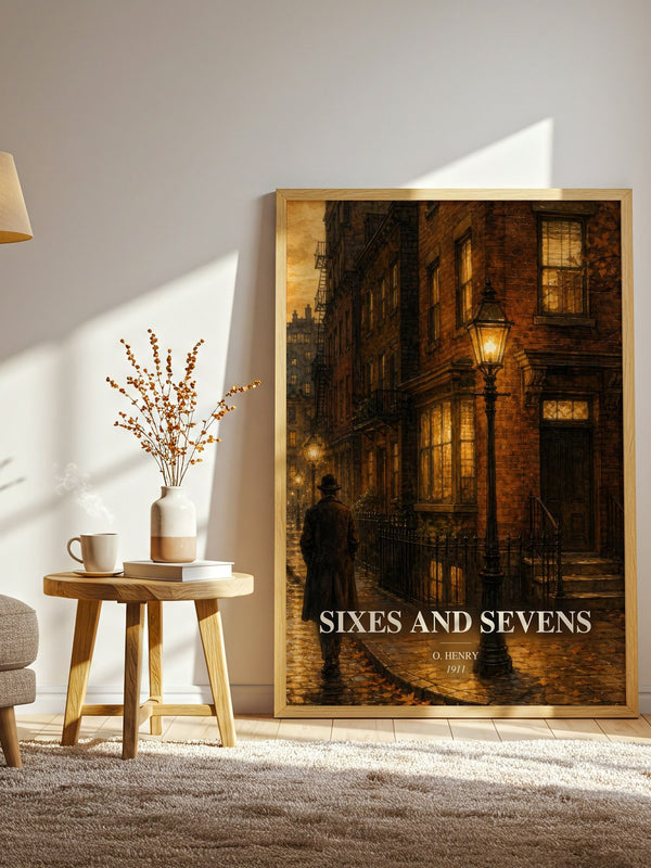 Sixes And Sevens watercolour print in frame leaning in hallway – classic literature wall art