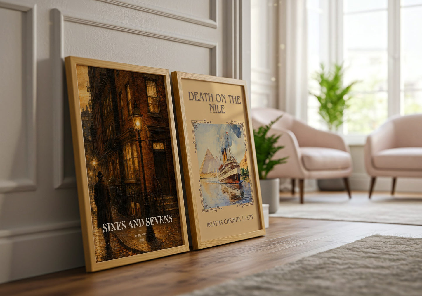 Sixes And Sevens watercolour print framed by window – literary home decor