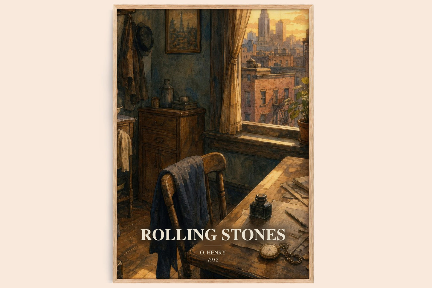 Rolling Stones watercolour book poster by O. Henry – framed literary art print