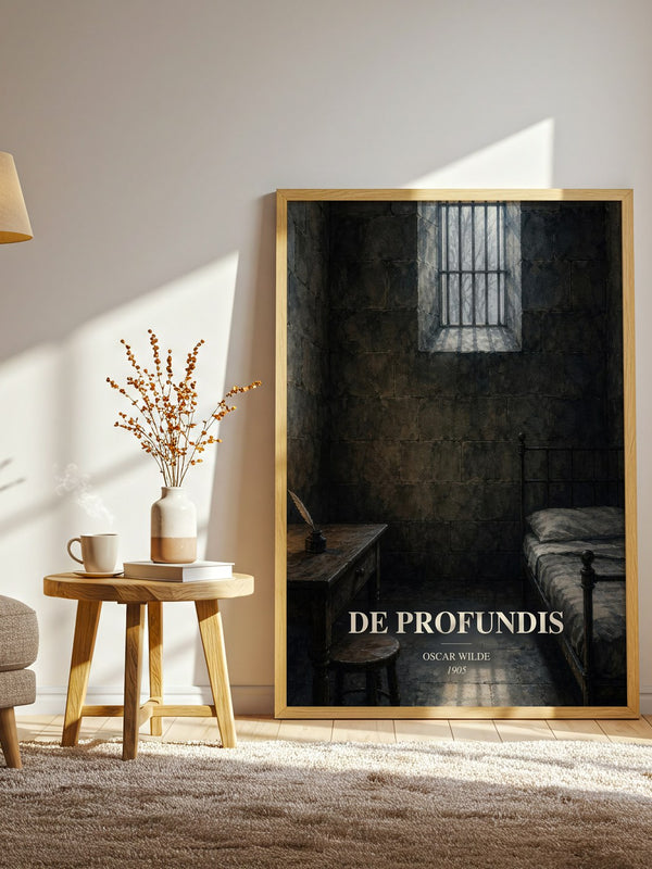 De Profundis watercolour print in frame leaning in hallway – classic literature wall art