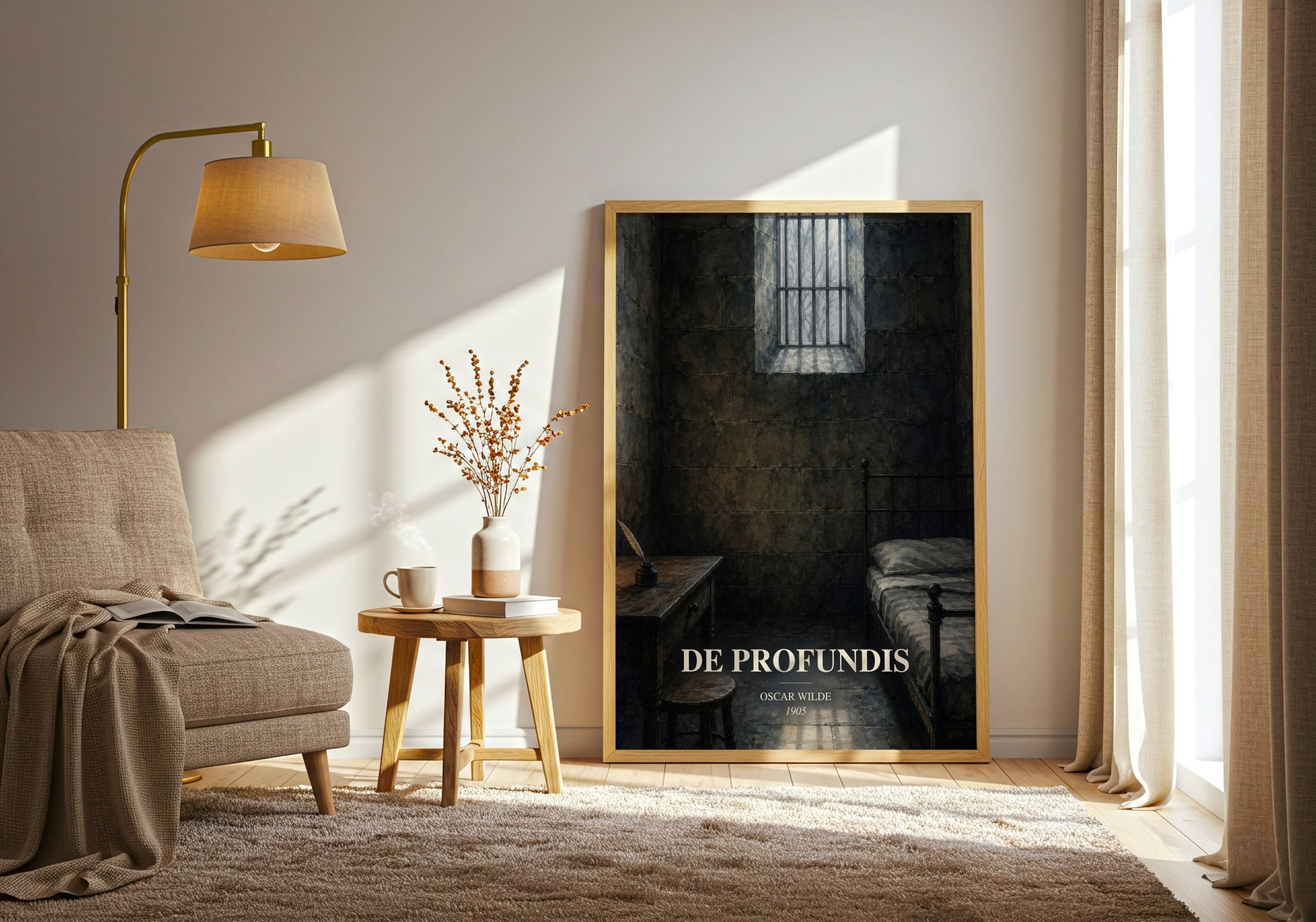 De Profundis watercolour print in frame leaning in hallway – classic literature wall art